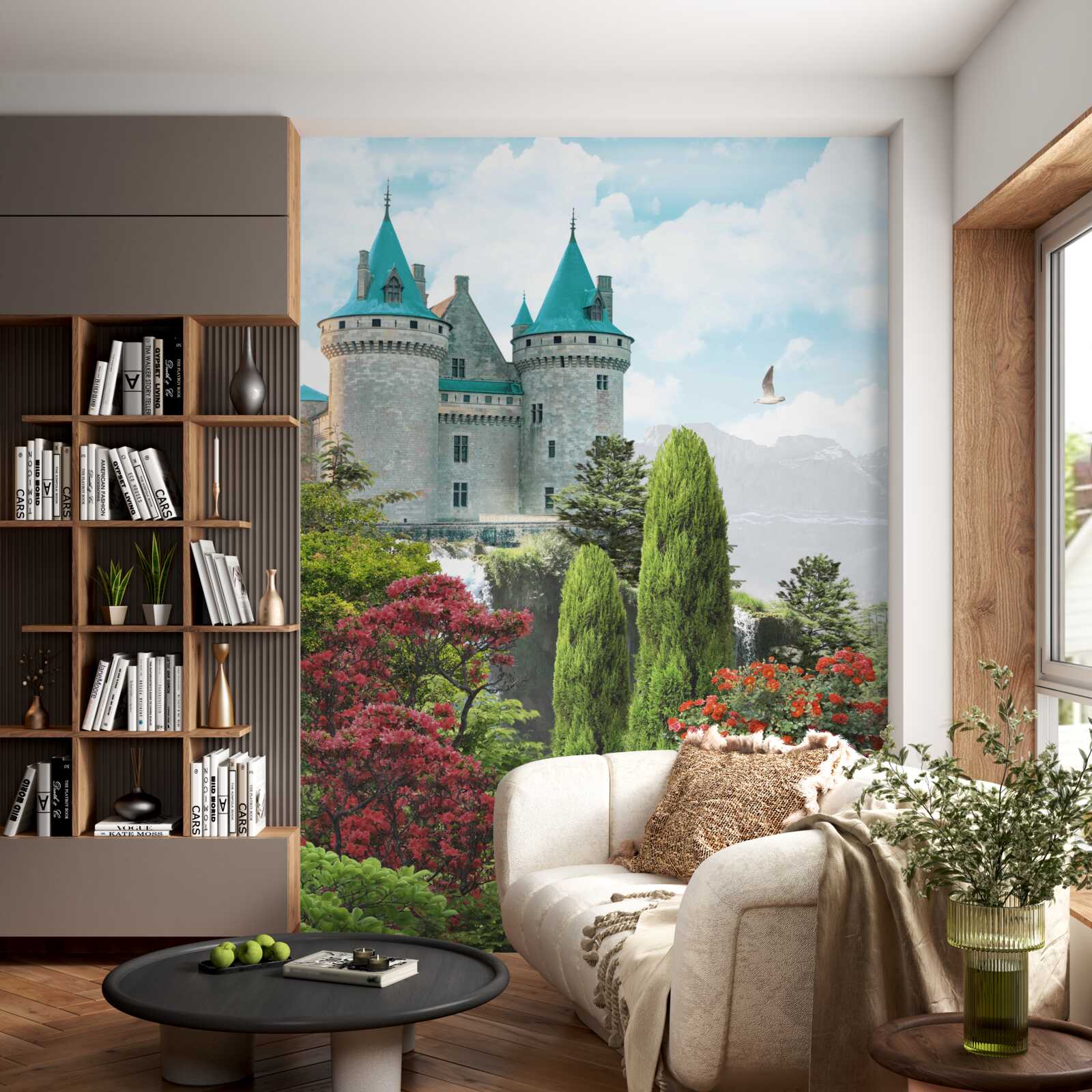 Fototapet castel de basm înconjurat de verdeață