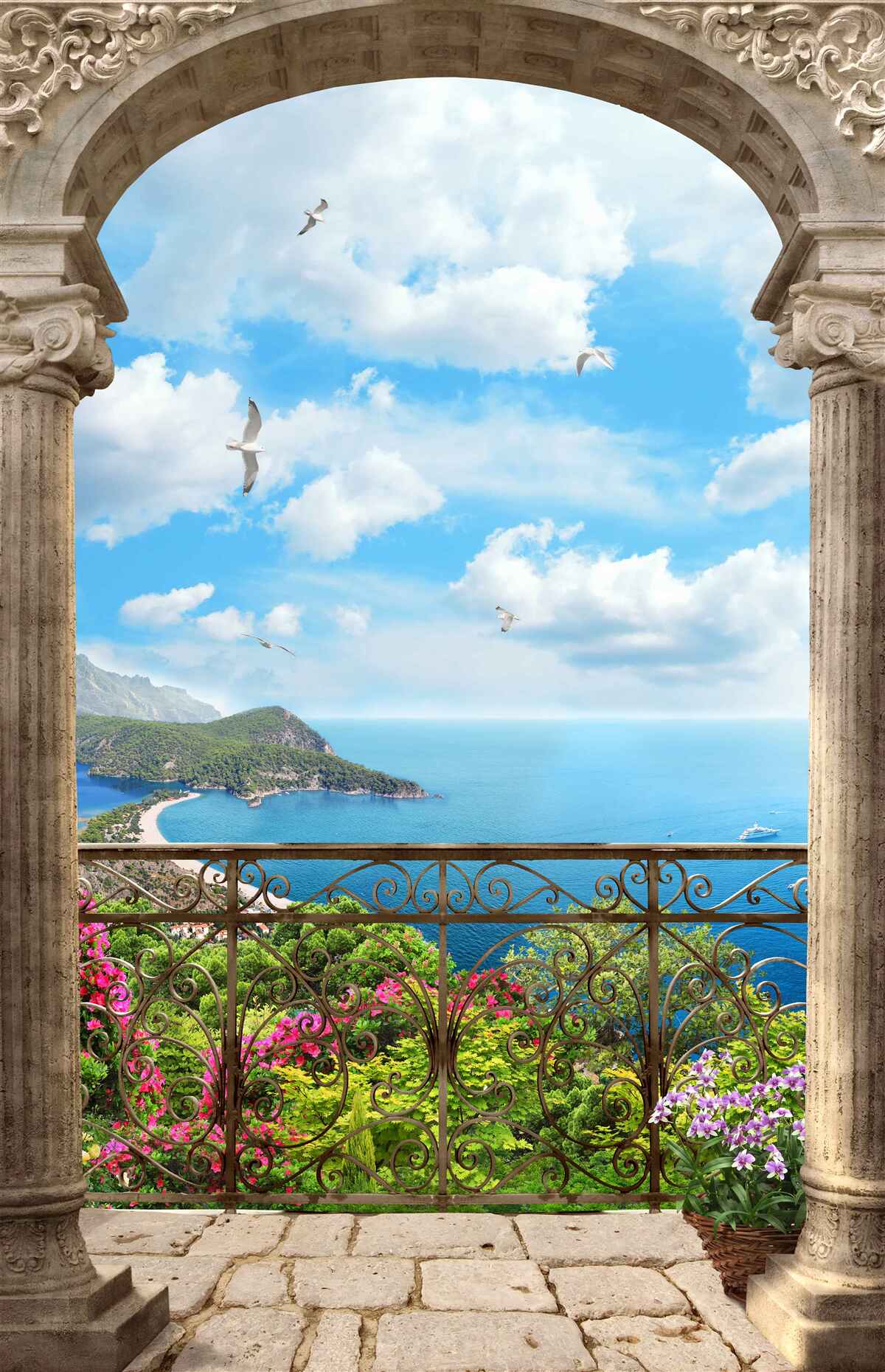 Fototapet balcon arcuit cu vedere la ocean