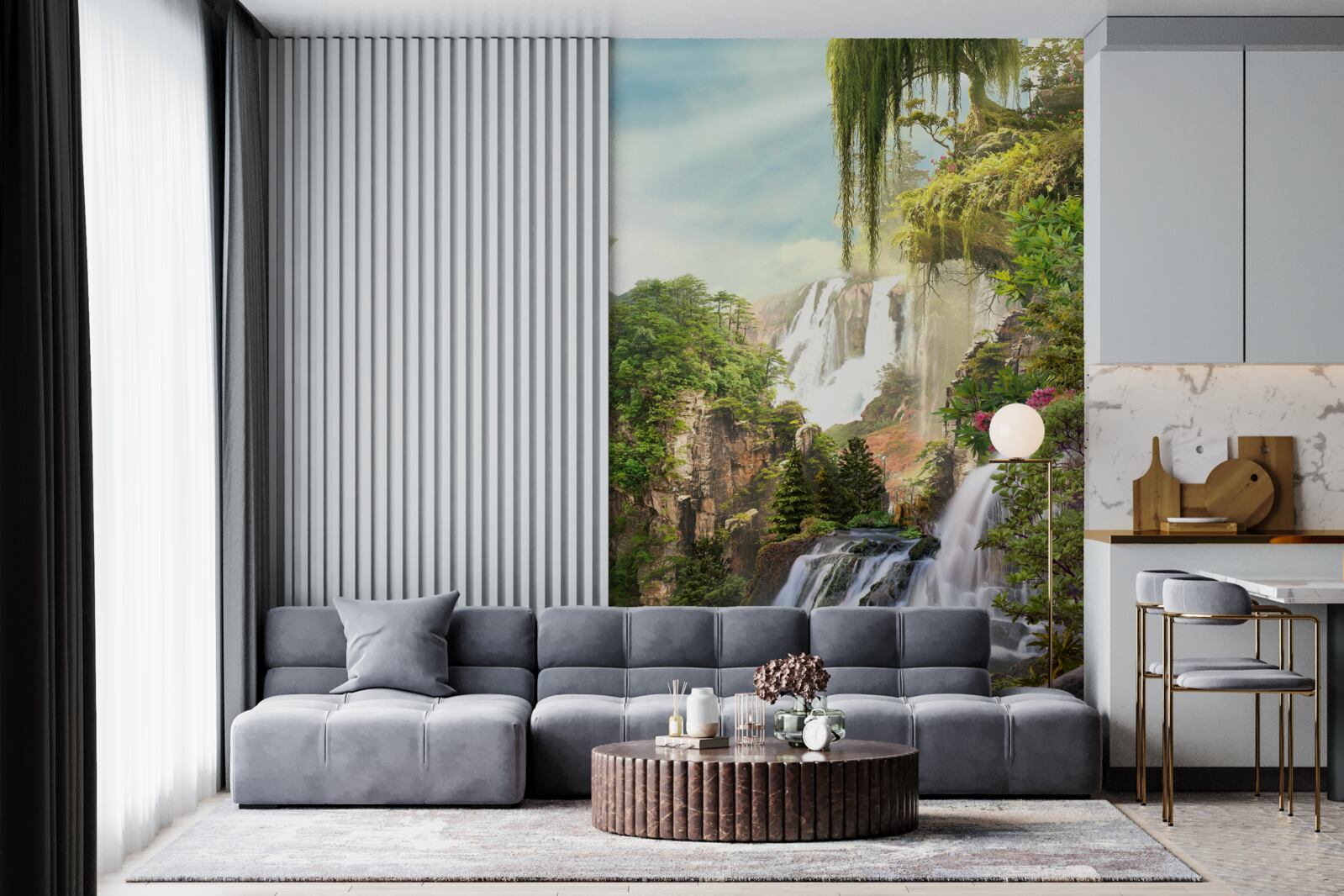 Fototapet verdeața înconjoară cascadele