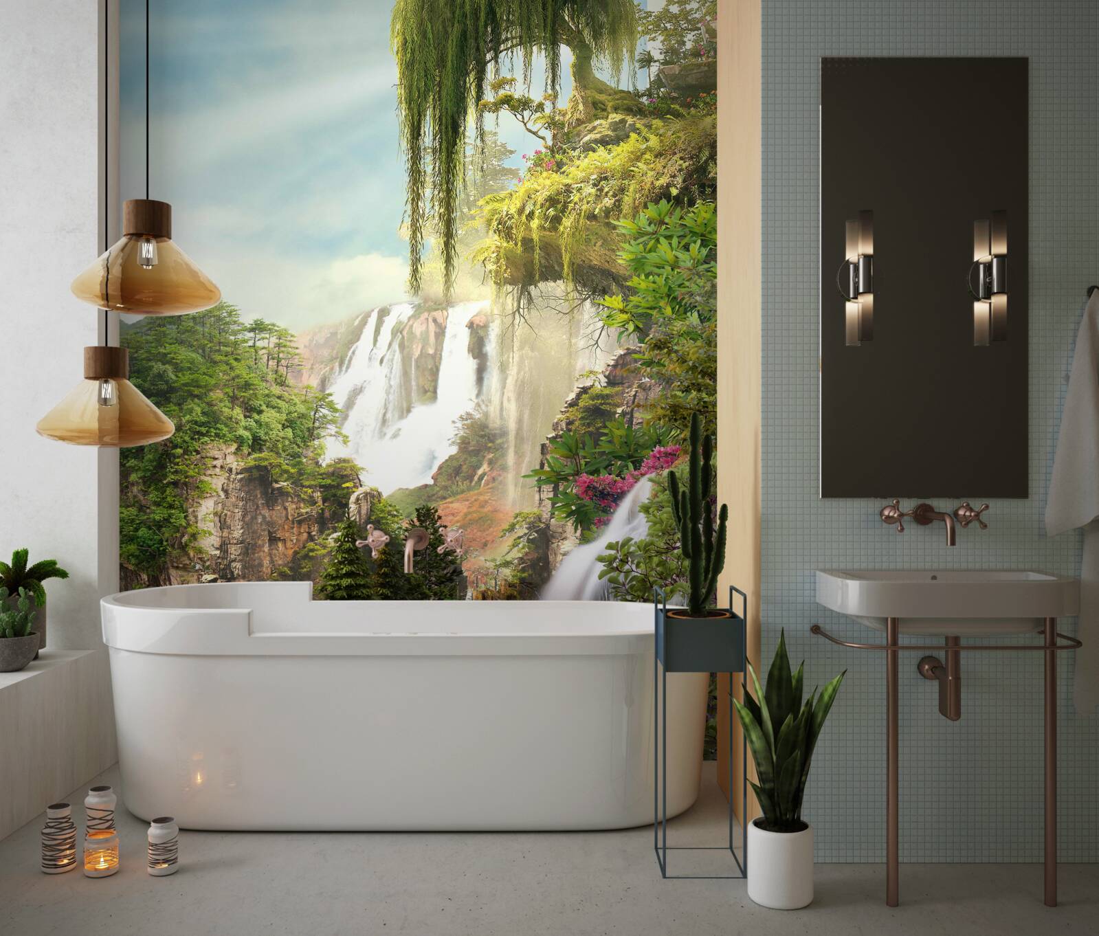 Fototapet verdeața înconjoară cascadele