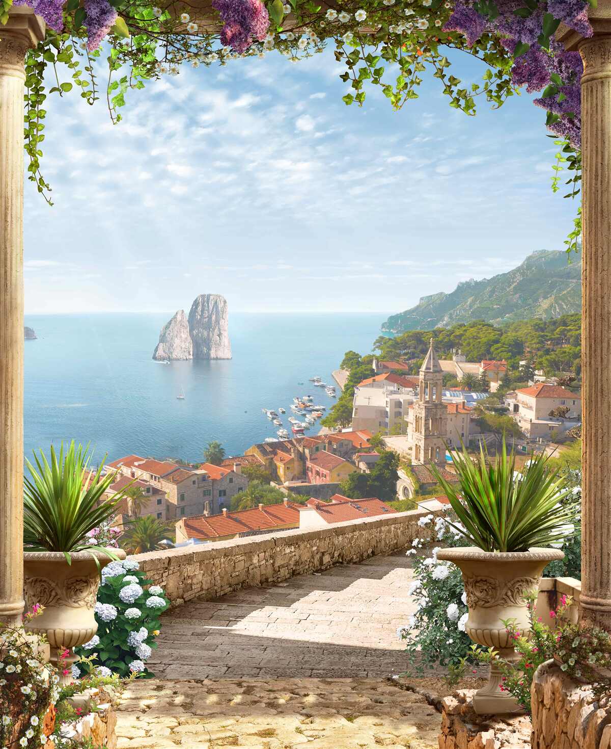 Fototapet panoramă a orașului istoric și a mării