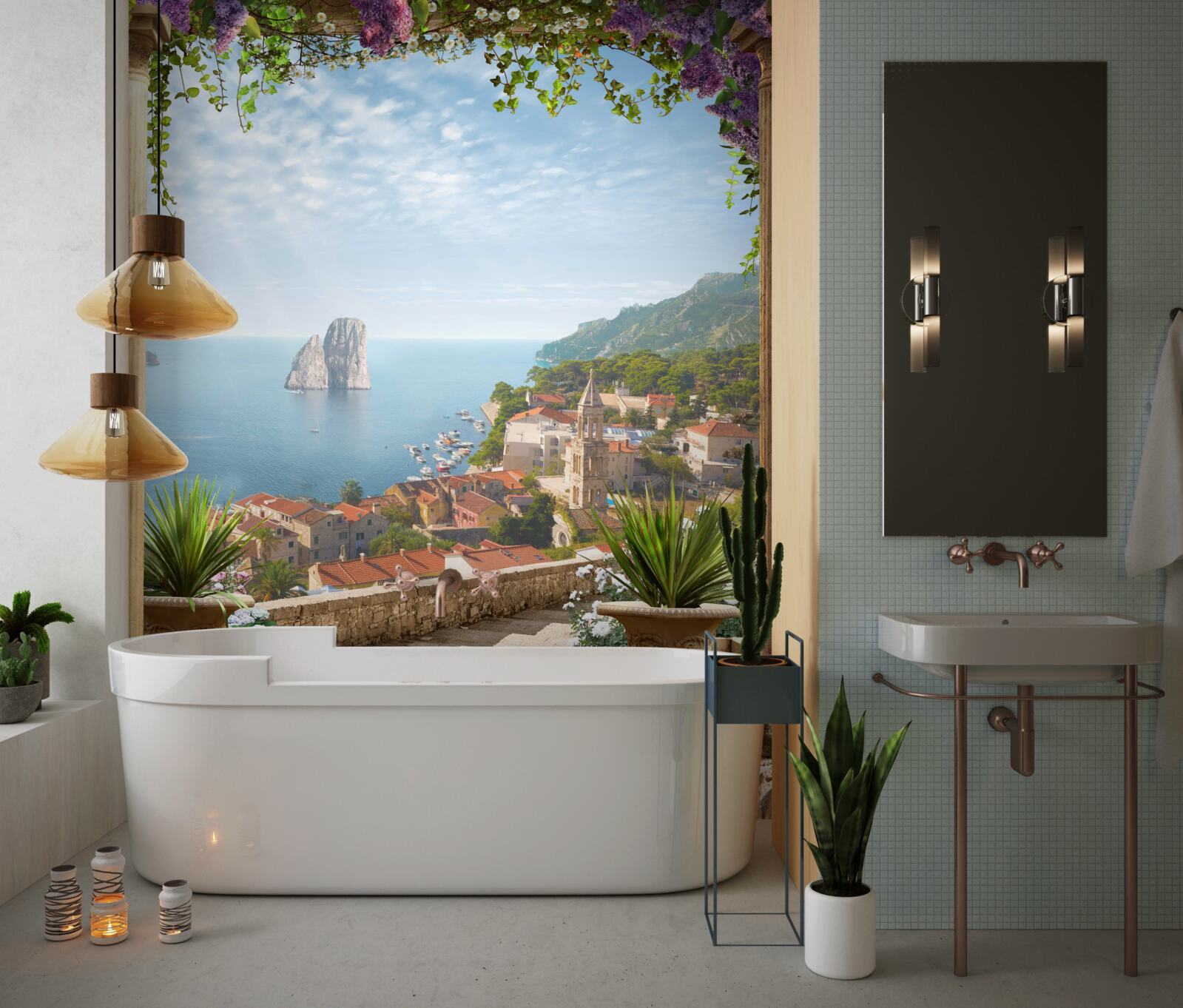 Fototapet panoramă a orașului istoric și a mării