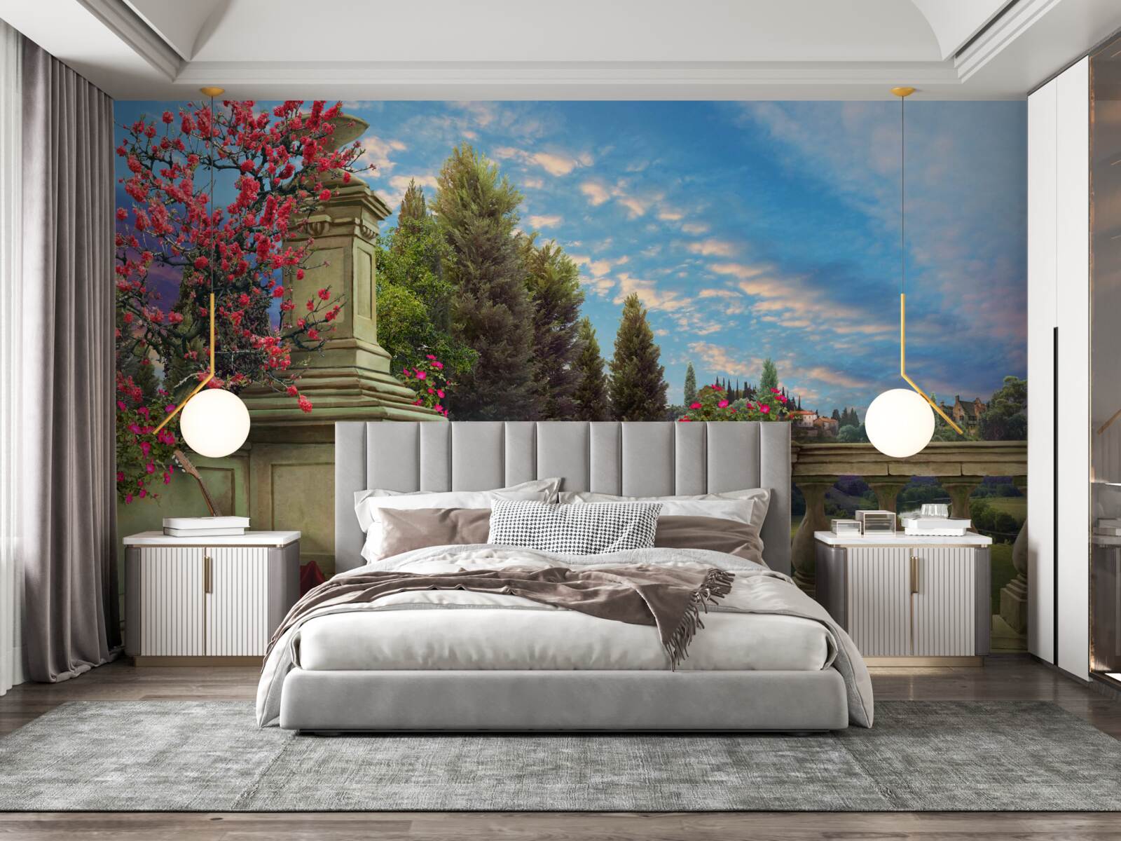 Fototapet instrument muzical abandonat și pânză stacojie