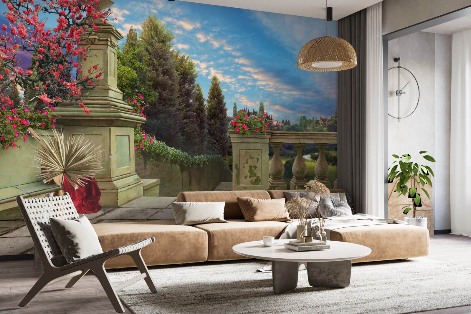 Fototapet instrument muzical abandonat și pânză stacojie