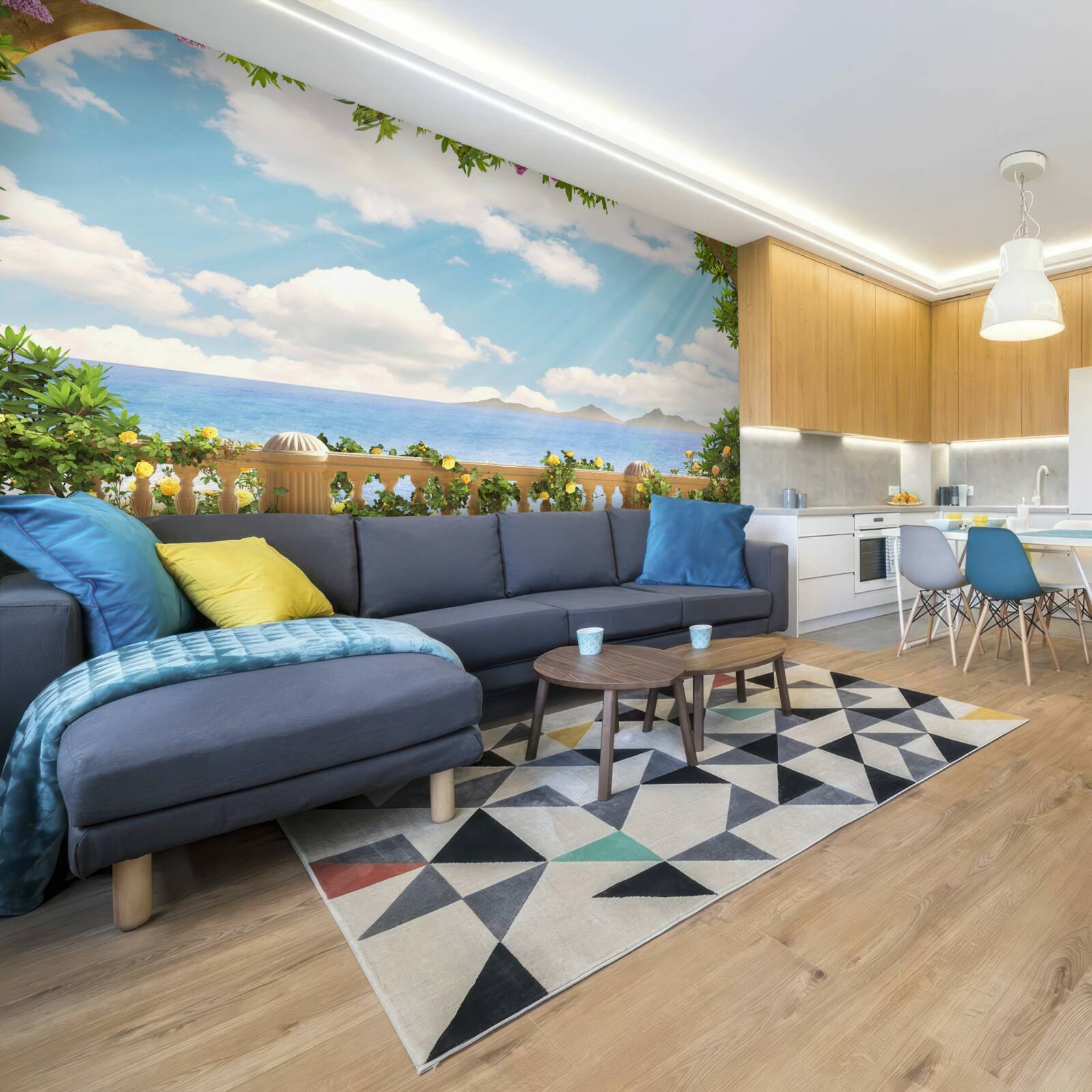 Fototapet panoramă de mare și cer înnorat