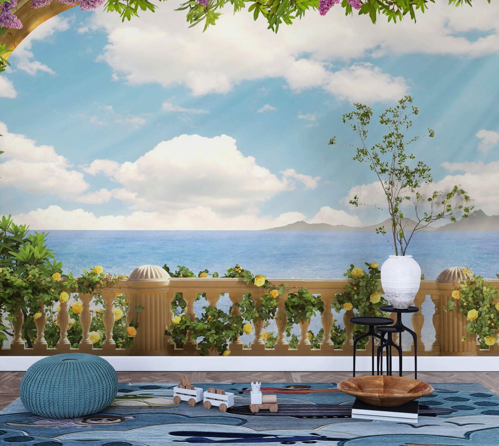 Fototapet panoramă de mare și cer înnorat