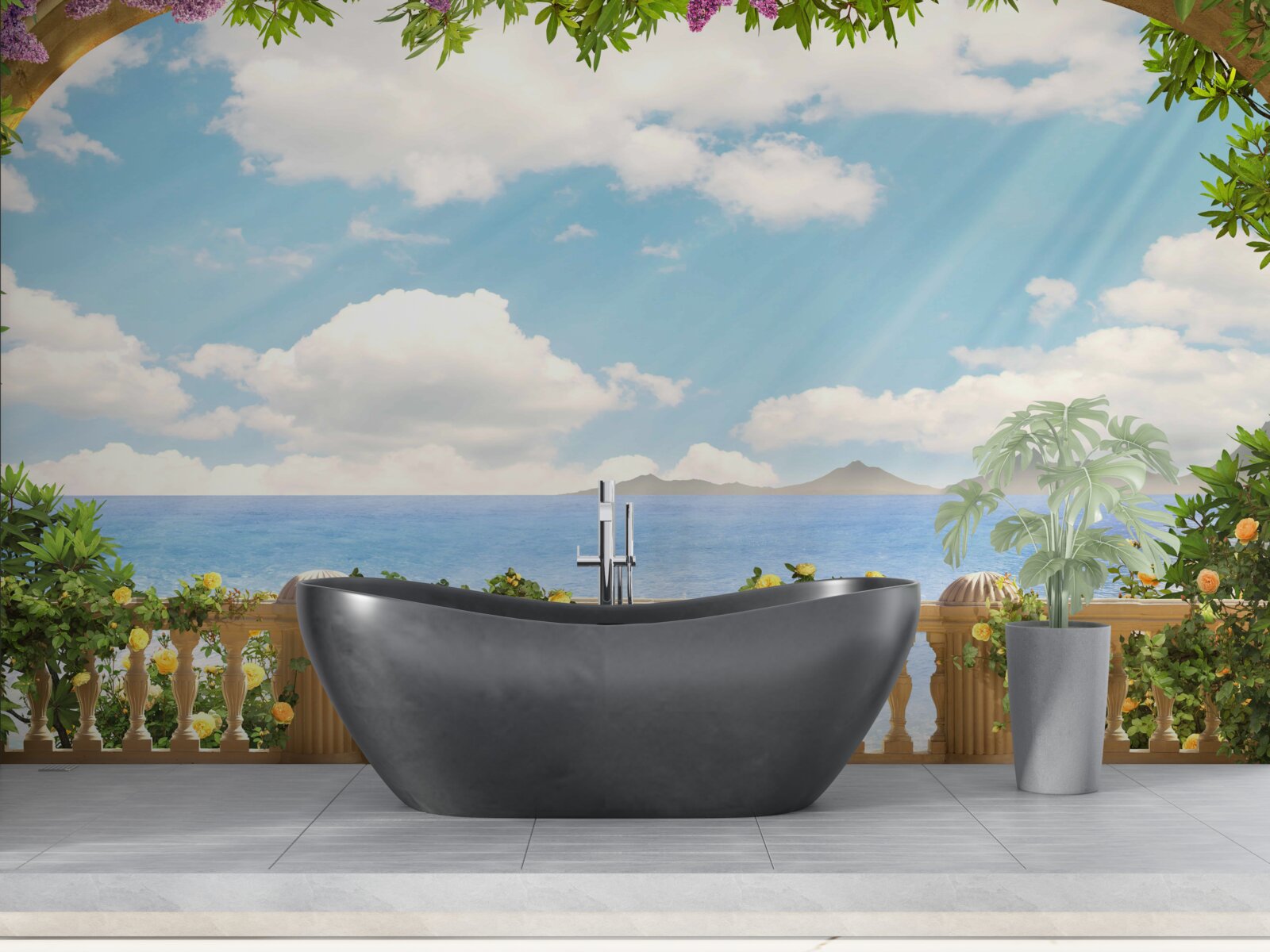 Fototapet panoramă de mare și cer înnorat