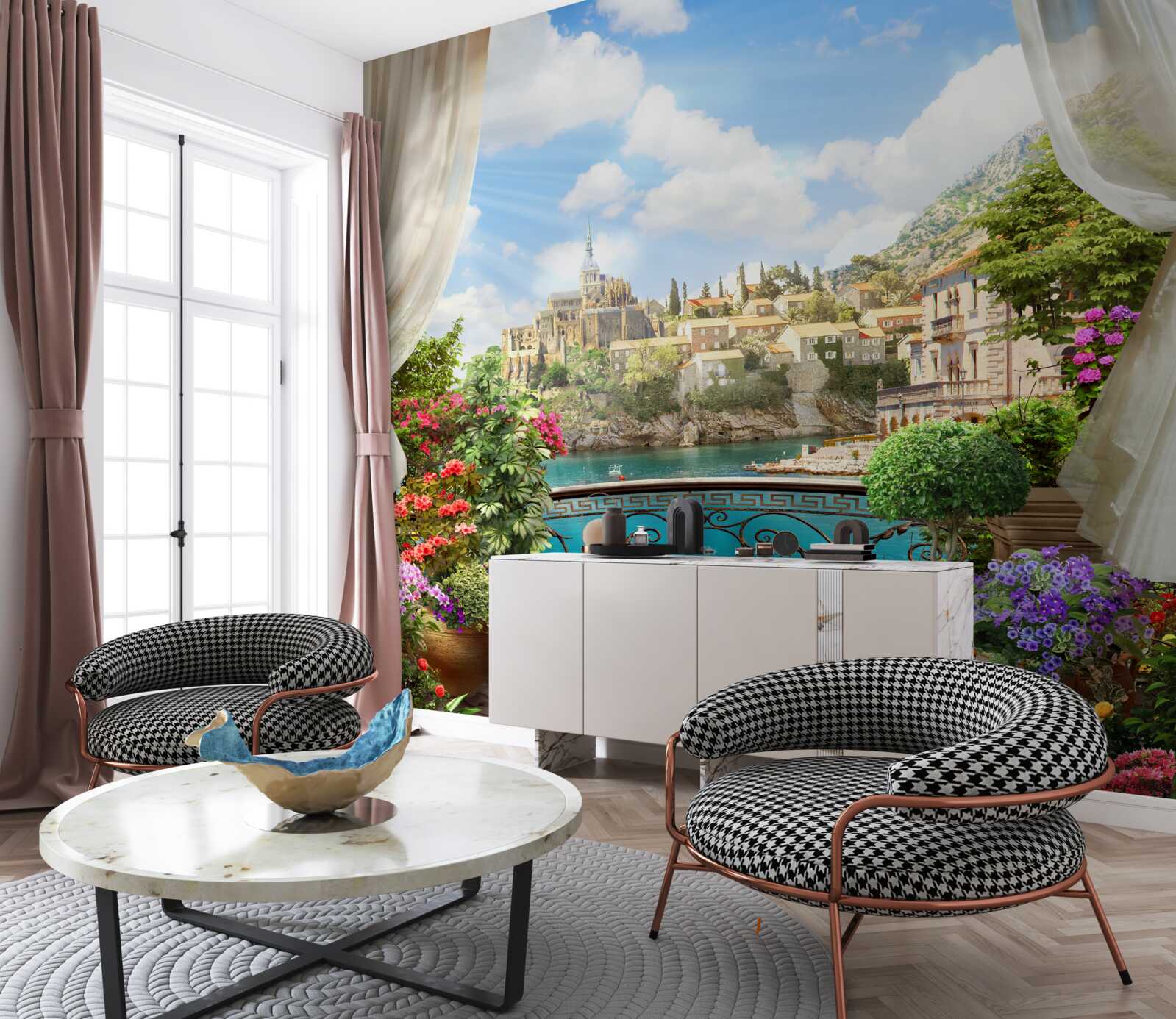 Fototapet vedere panoramică a orașului de la balcon