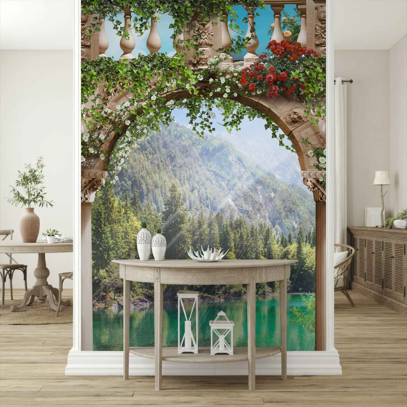 Fototapet barcă decorată cu flori lângă prova