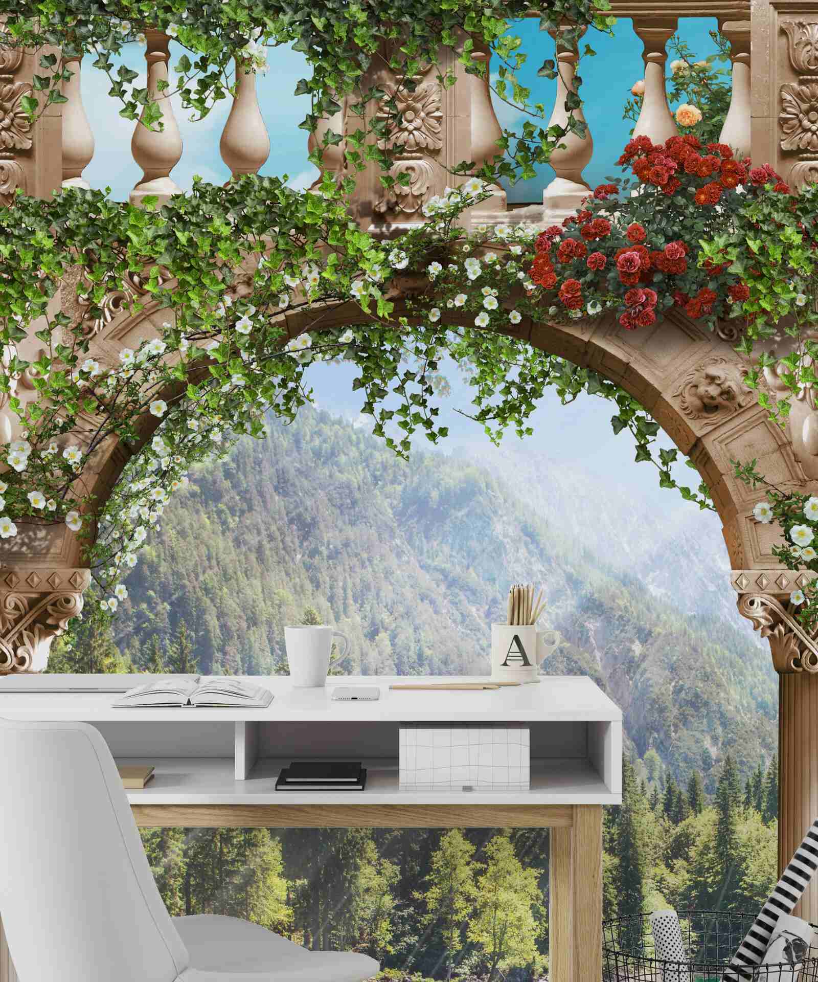 Fototapet barcă decorată cu flori lângă prova