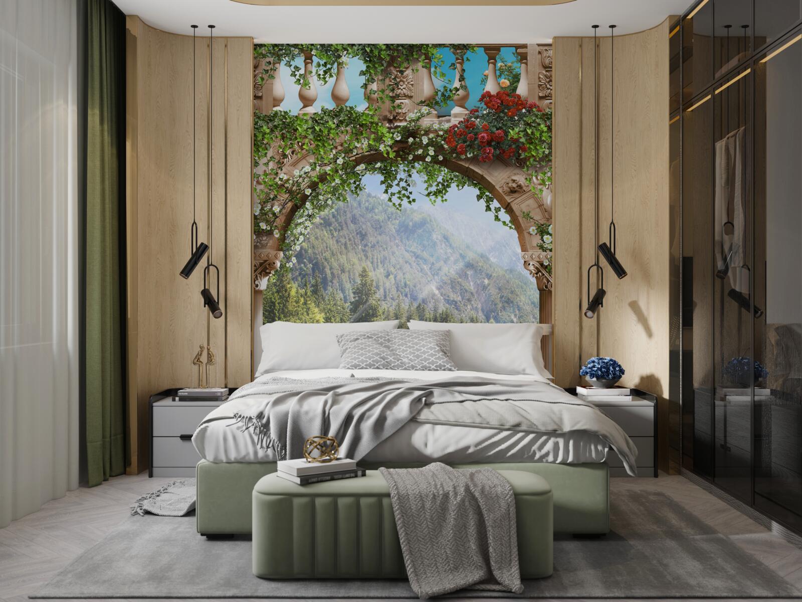 Fototapet barcă decorată cu flori lângă prova