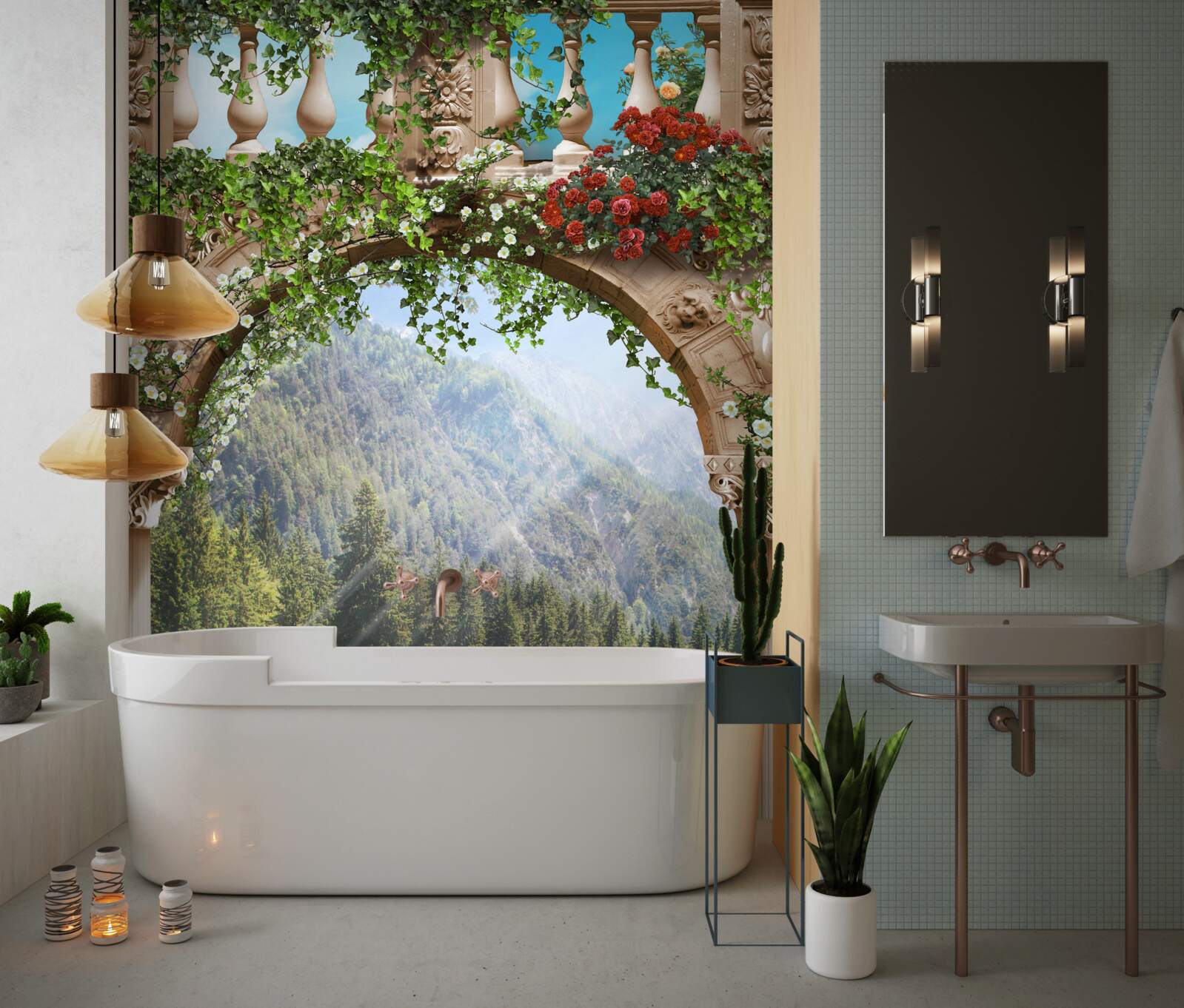 Fototapet barcă decorată cu flori lângă prova