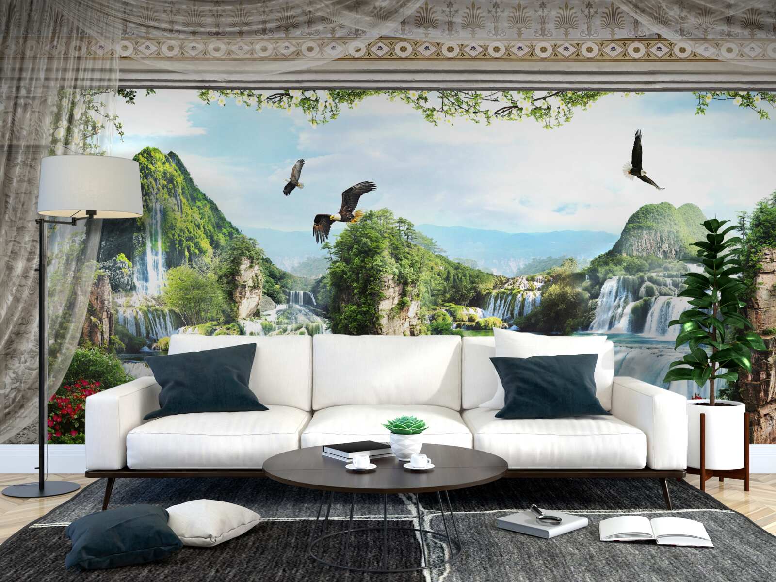 Fototapet peisaj cu munți și cascade