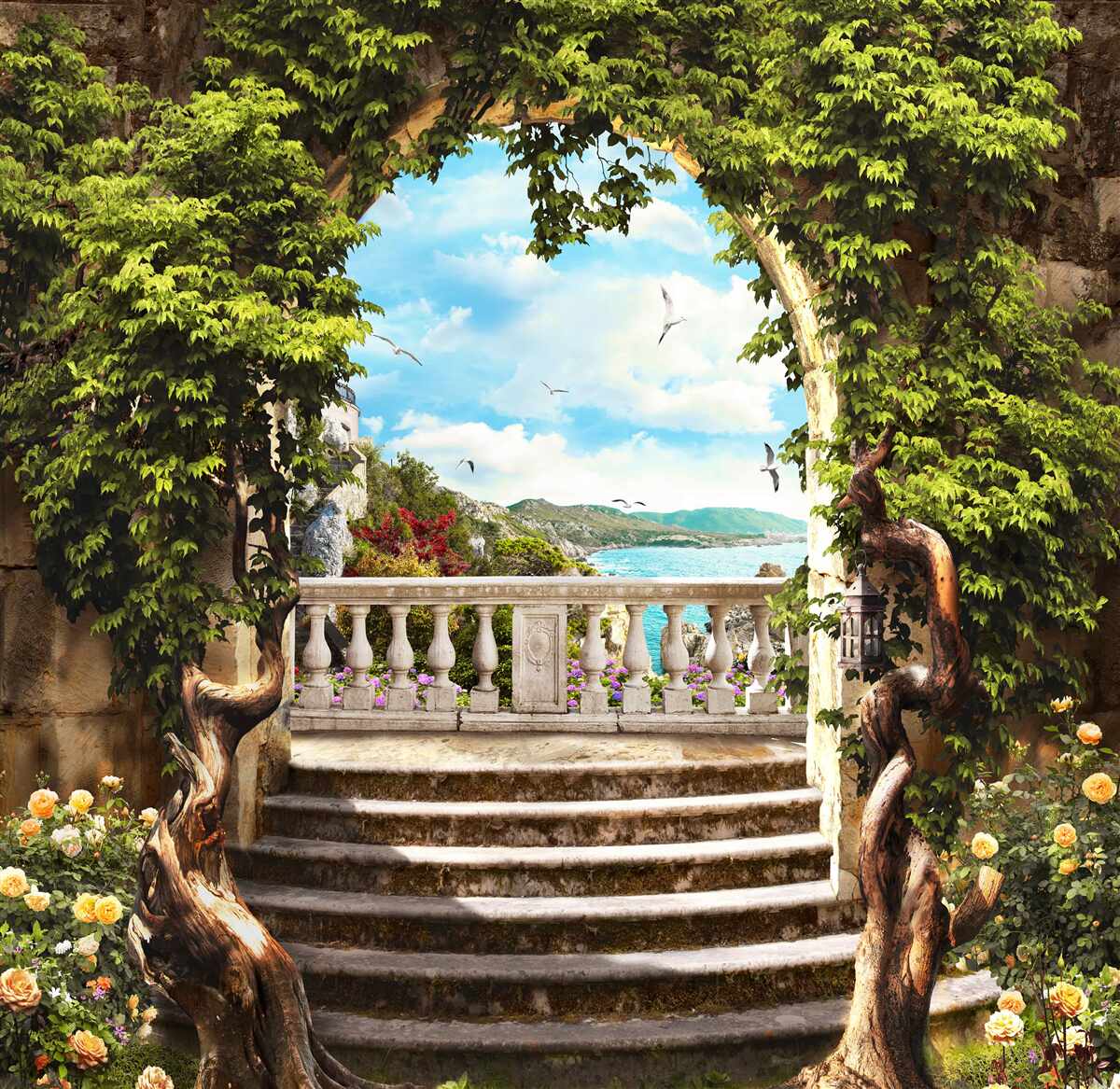 Fototapet scara care duce la balcon