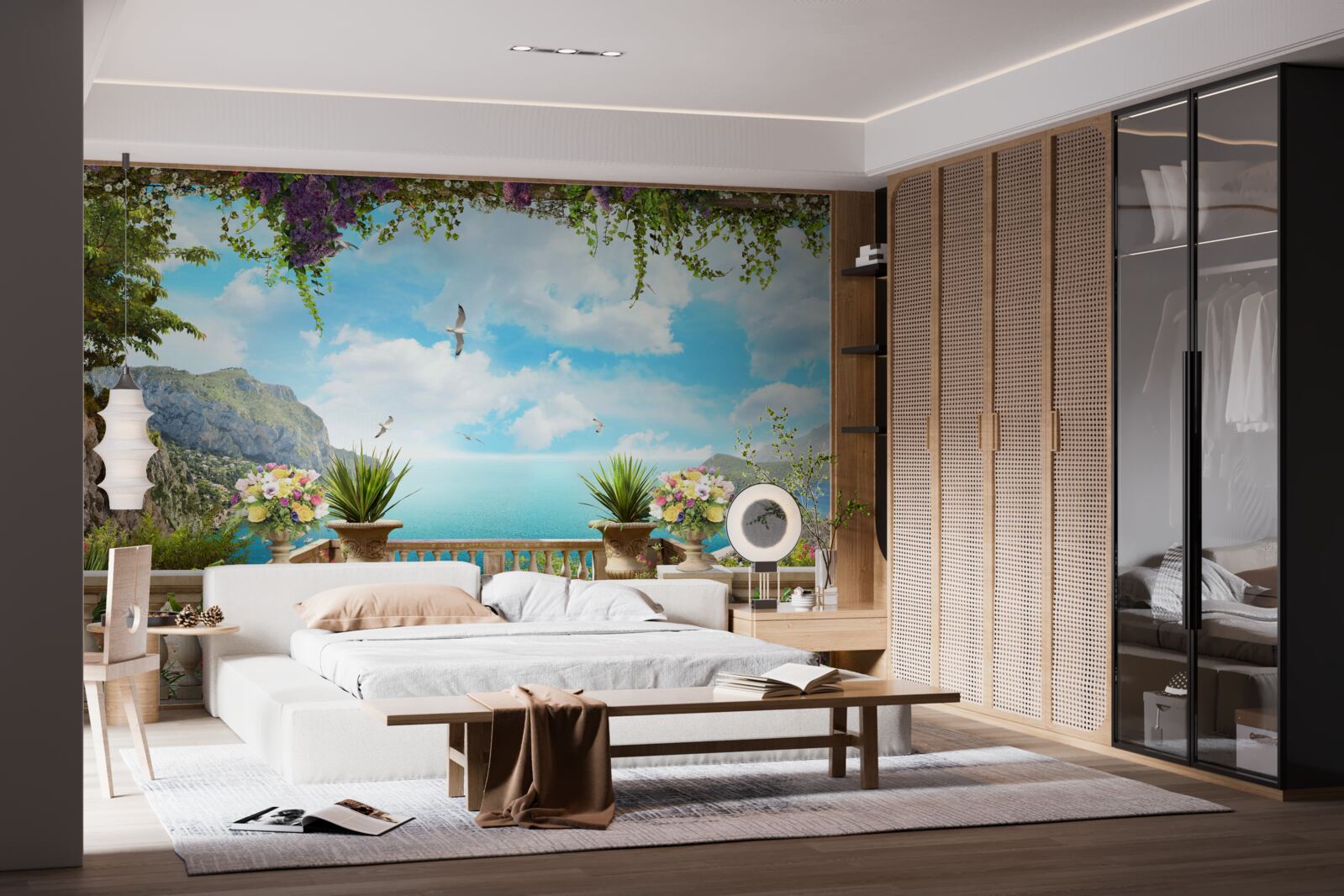 Fototapet vedere panoramică la mare și la zonele verzi din balcon