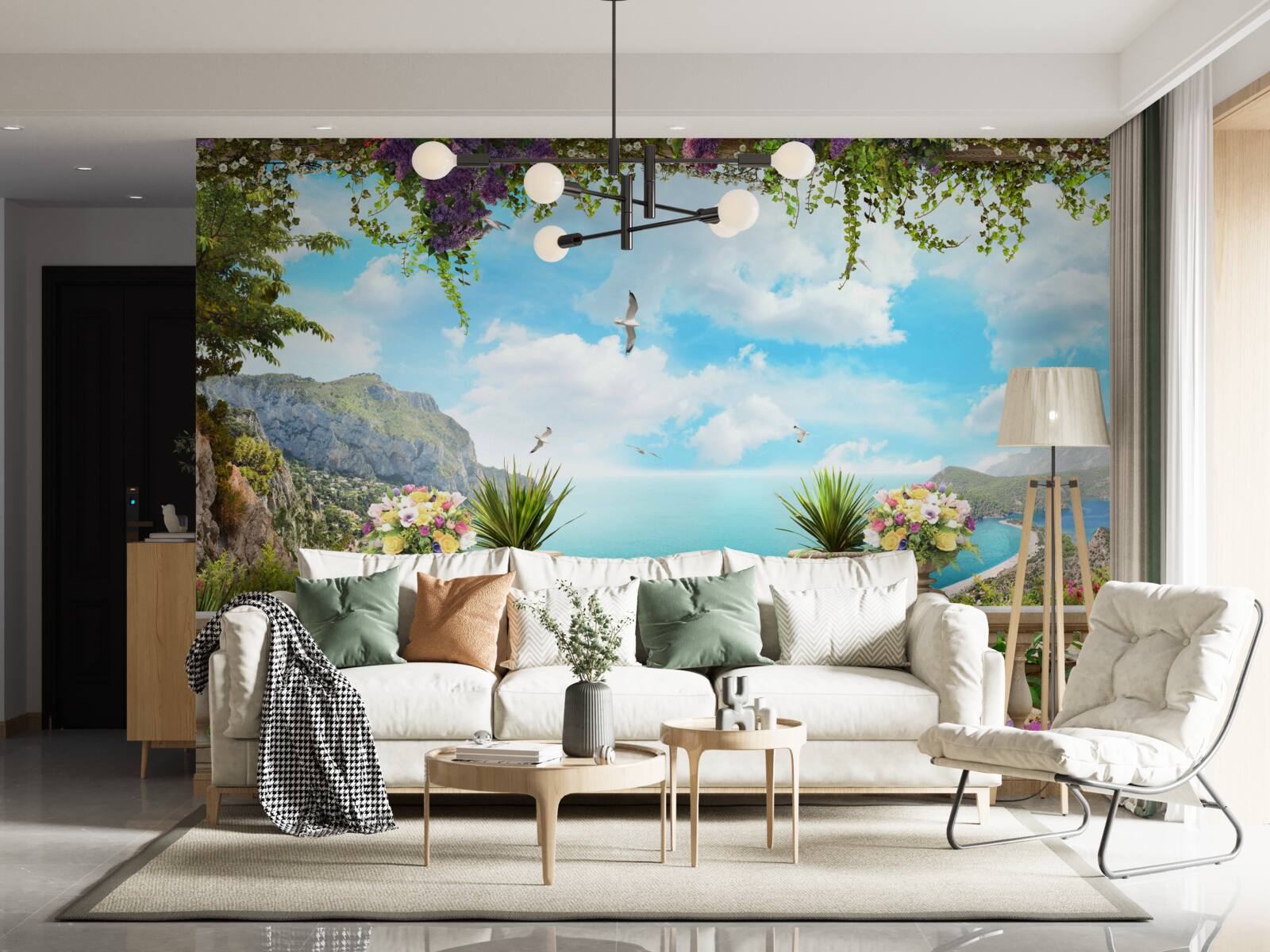 Fototapet vedere panoramică la mare și la zonele verzi din balcon