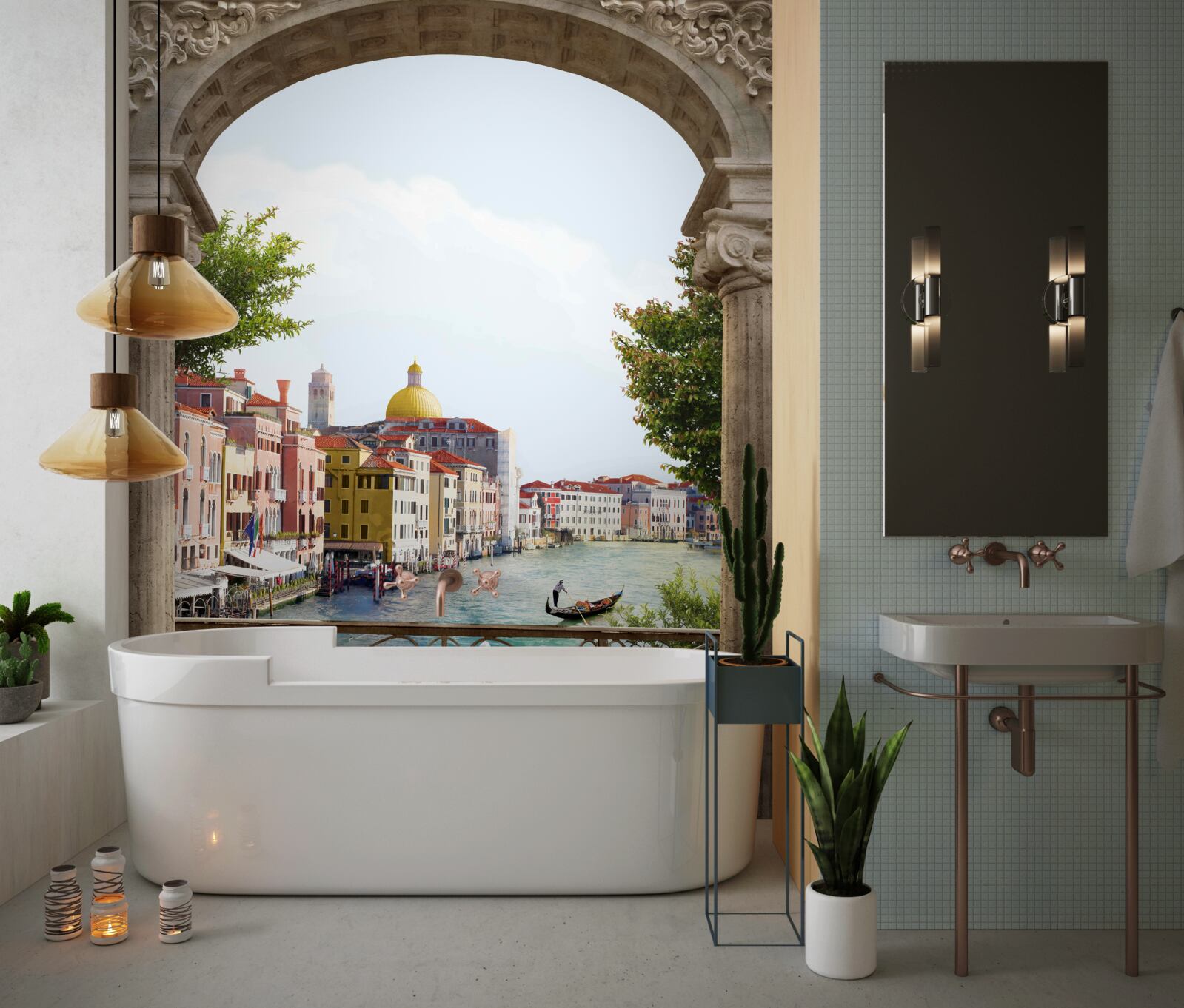 Fototapet Arcul de pe terasă și peisajul magnific