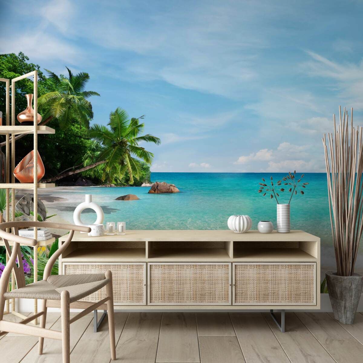 Fototapet plajă cu nisip și suprafața mării