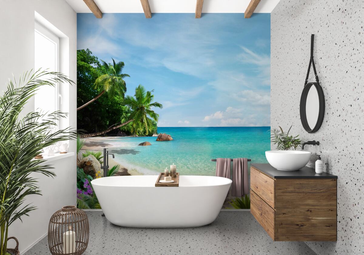 Fototapet plajă cu nisip și suprafața mării