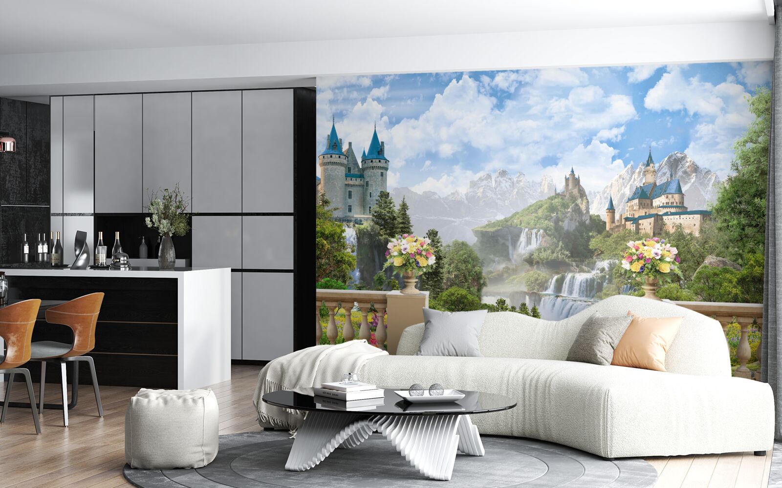 Fototapet castele și cascade