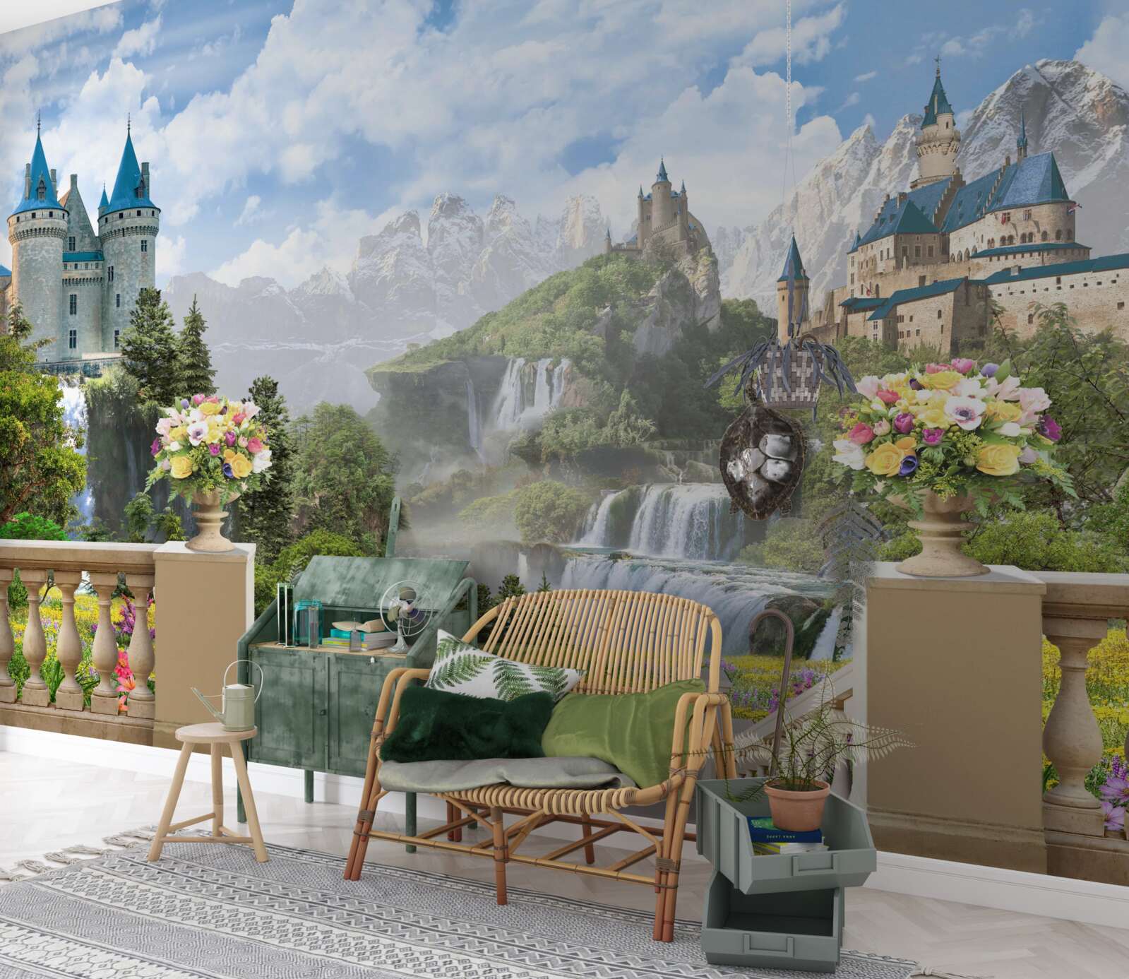 Fototapet castele și cascade