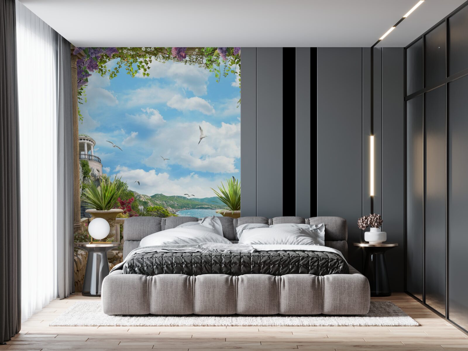 Fototapet arc de flori cu vedere la coasta mării