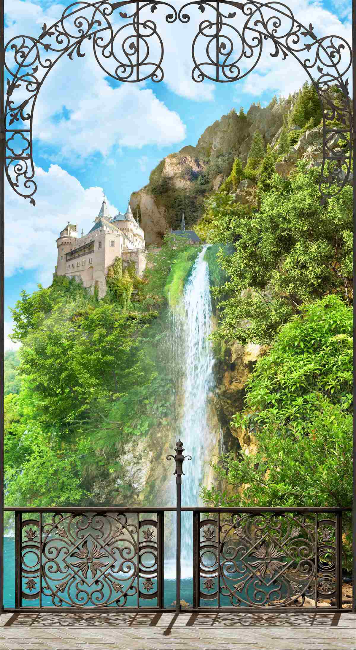 Fototapet o cascadă îngustă care curge la vale