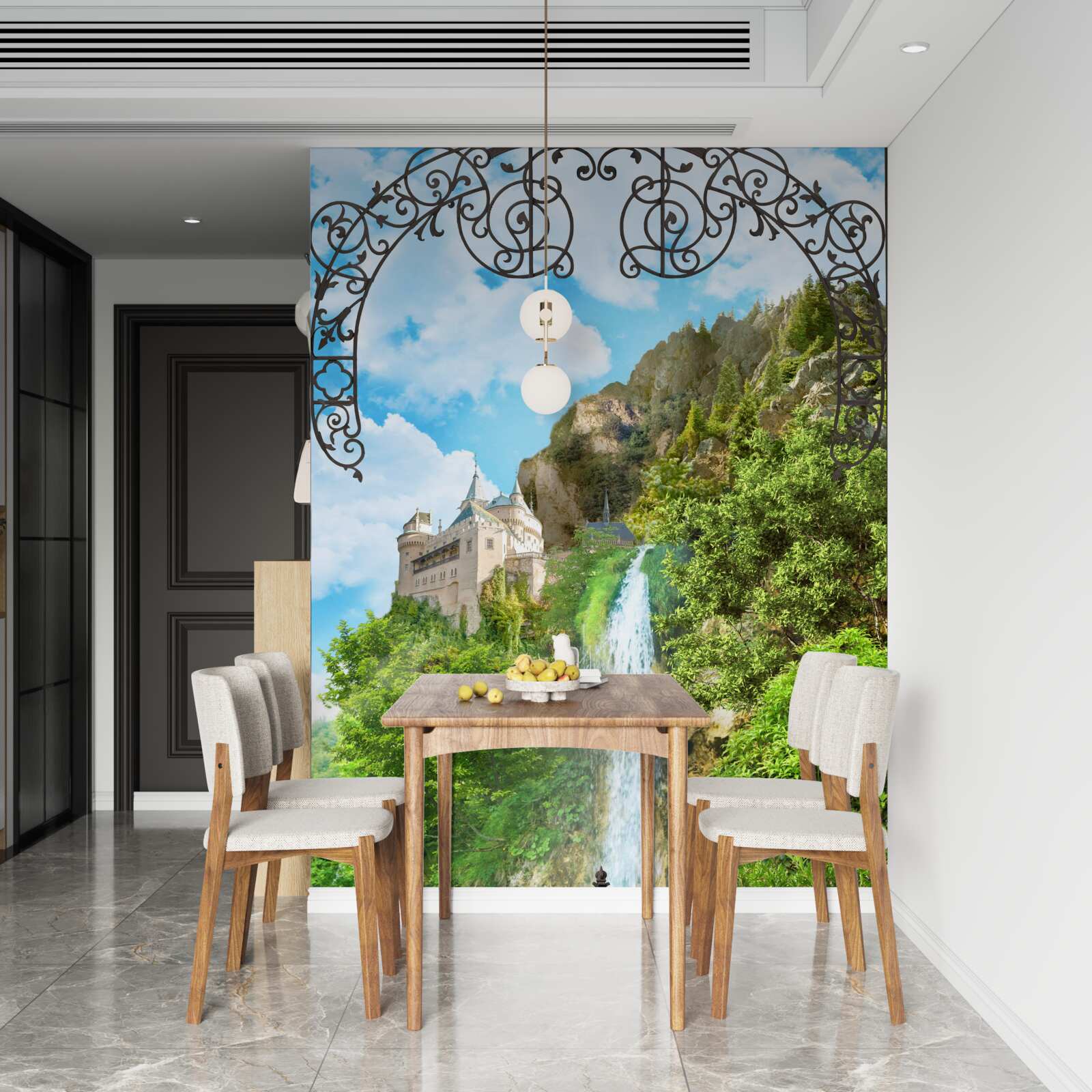 Fototapet o cascadă îngustă care curge la vale