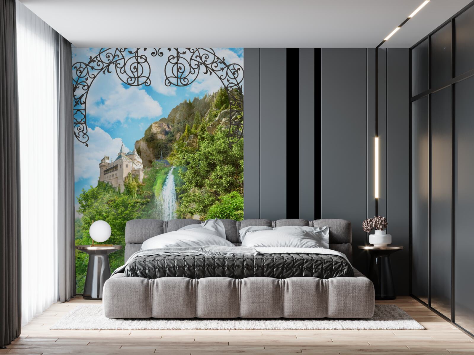 Fototapet o cascadă îngustă care curge la vale