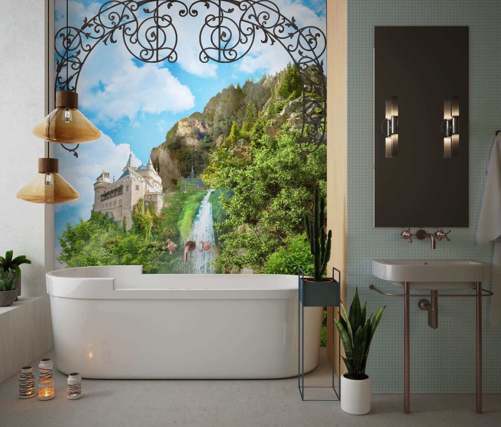 Fototapet o cascadă îngustă care curge la vale