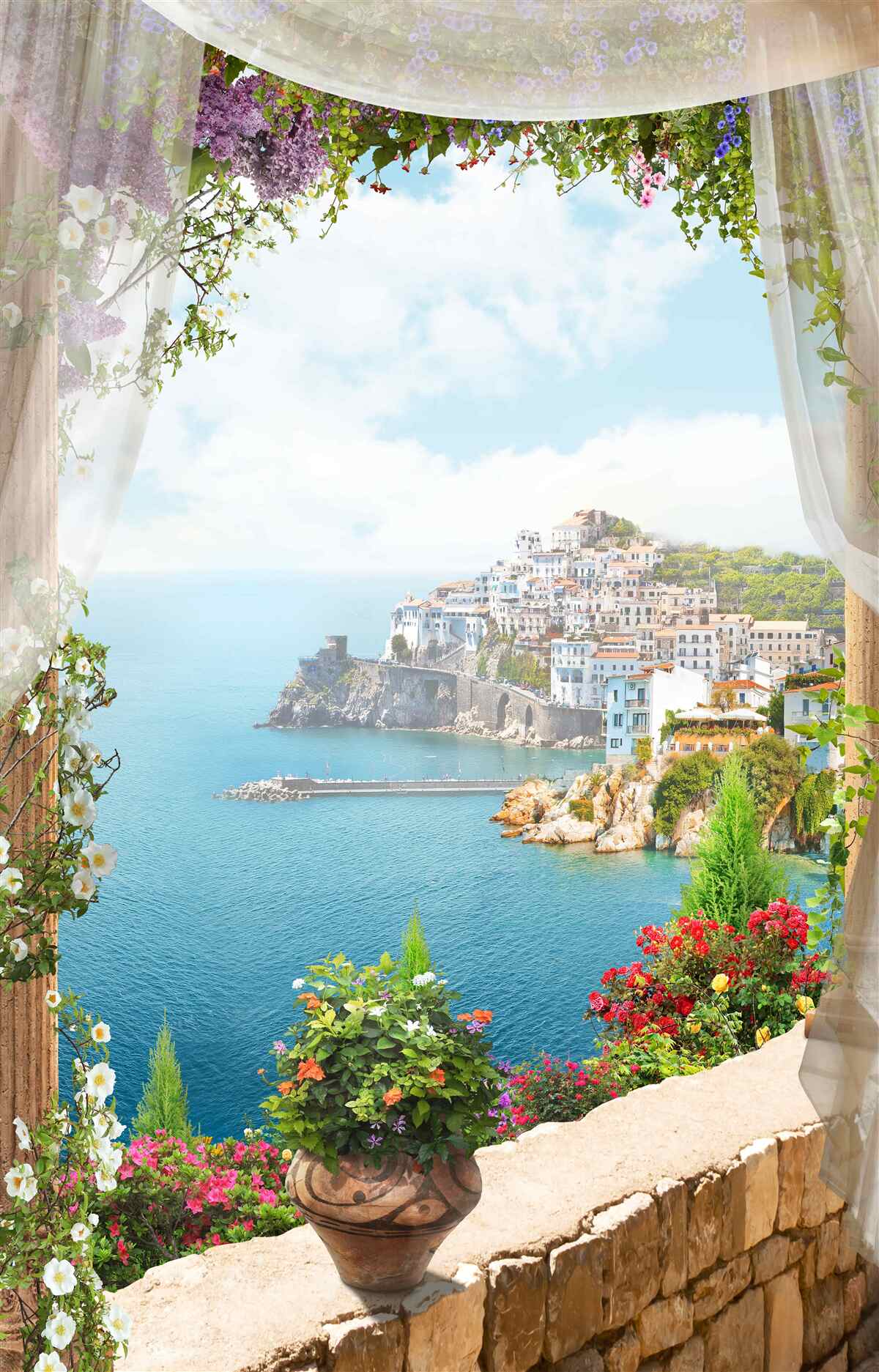 Fototapet peisaj marin și urban uluitor