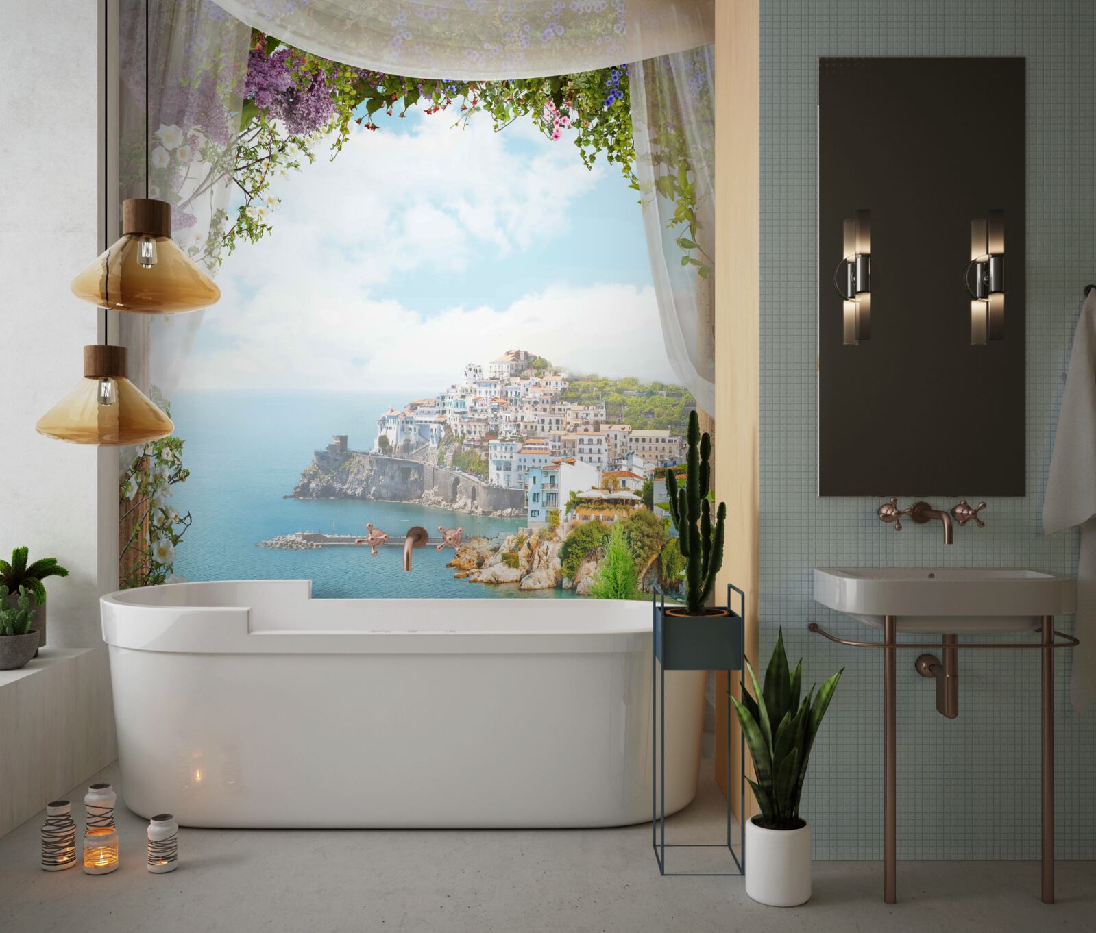 Fototapet peisaj marin și urban uluitor