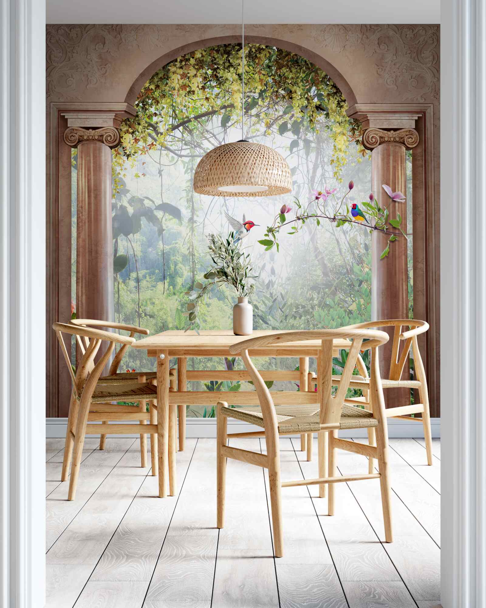 Fototapet grădină cu un arc de piatră