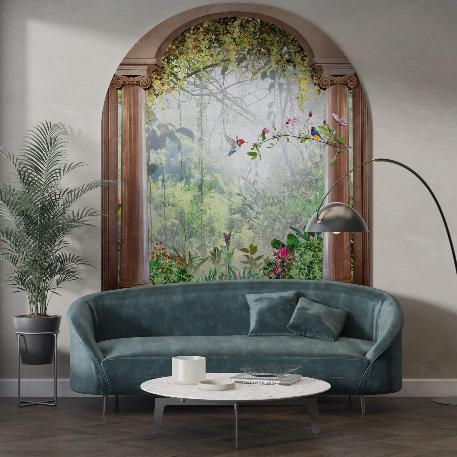 Fototapet grădină cu un arc de piatră