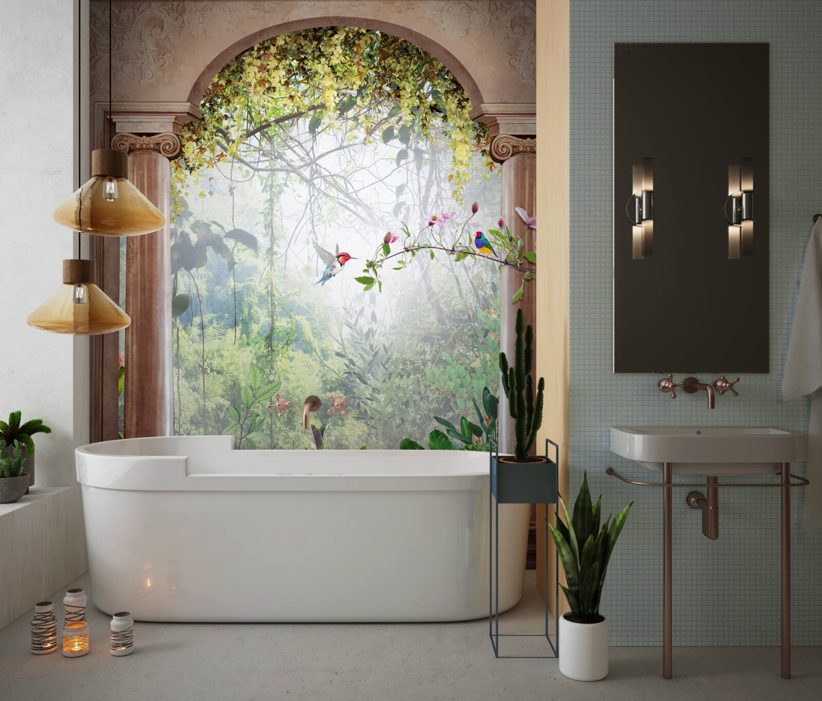 Fototapet grădină cu un arc de piatră