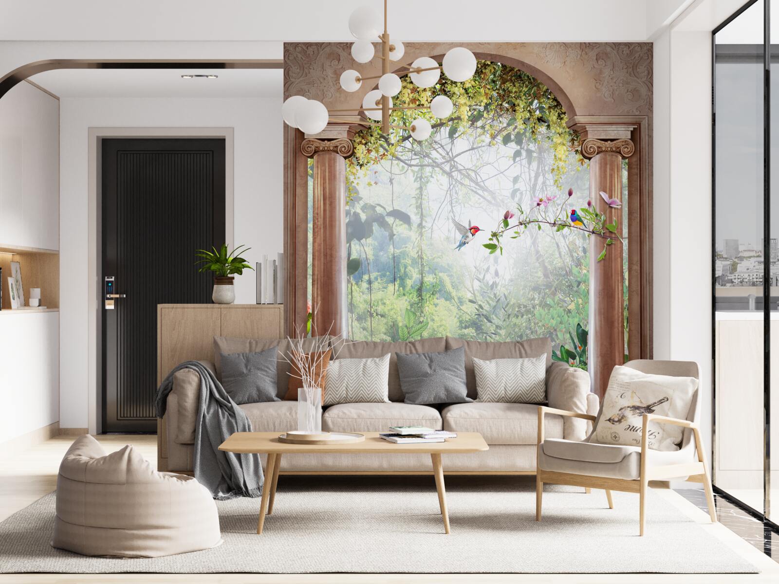 Fototapet grădină cu un arc de piatră