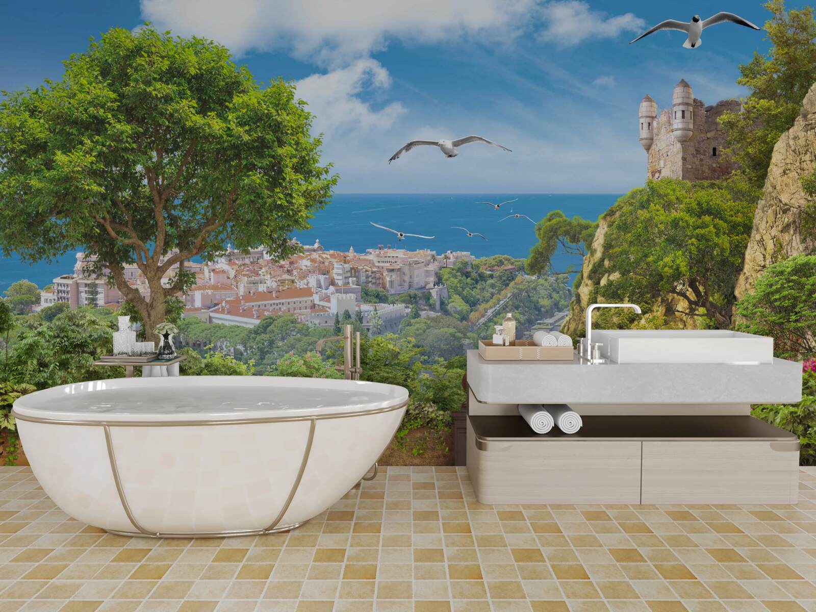 Fototapet un oraș aproape de ocean