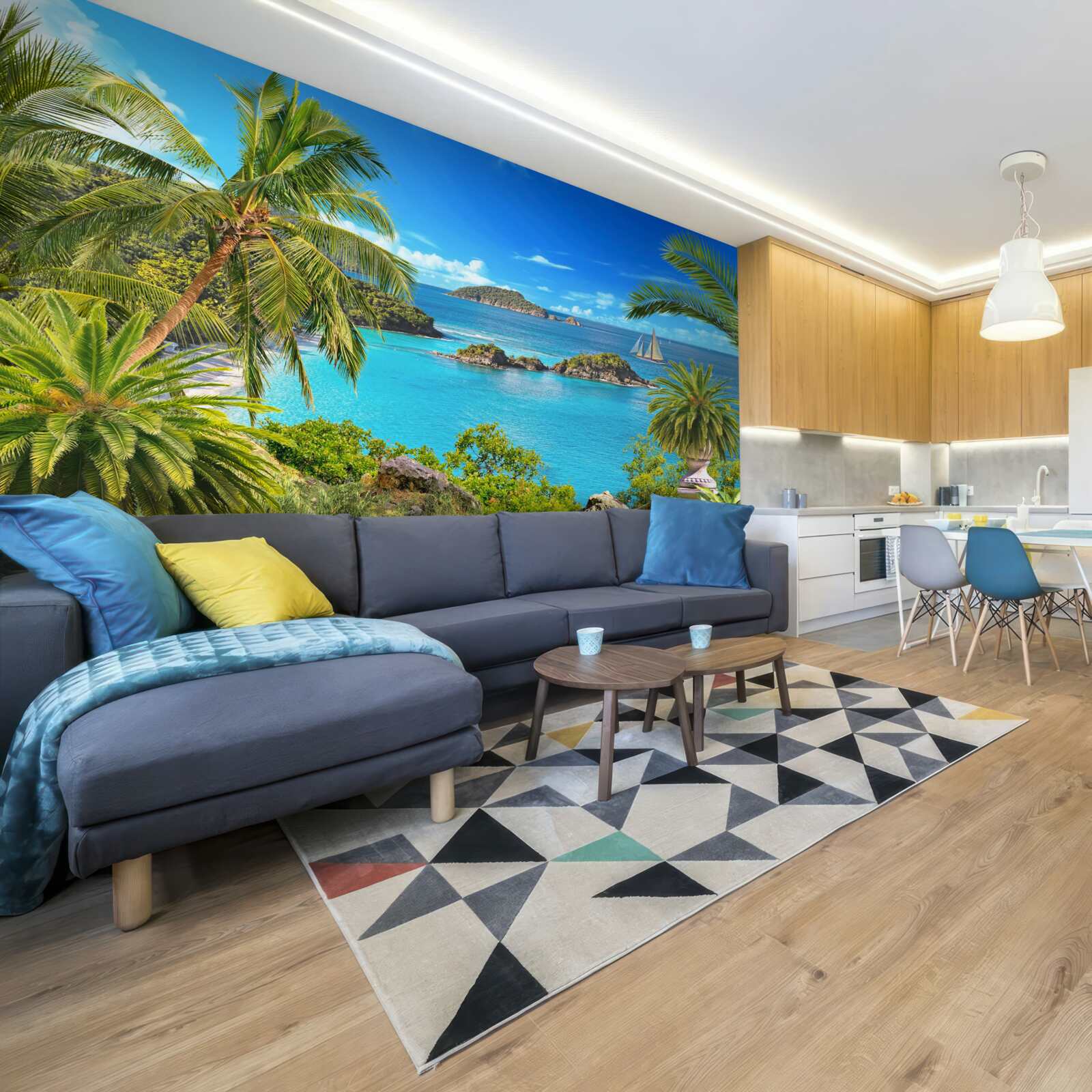 Fototapet ocean și nuci de cocos