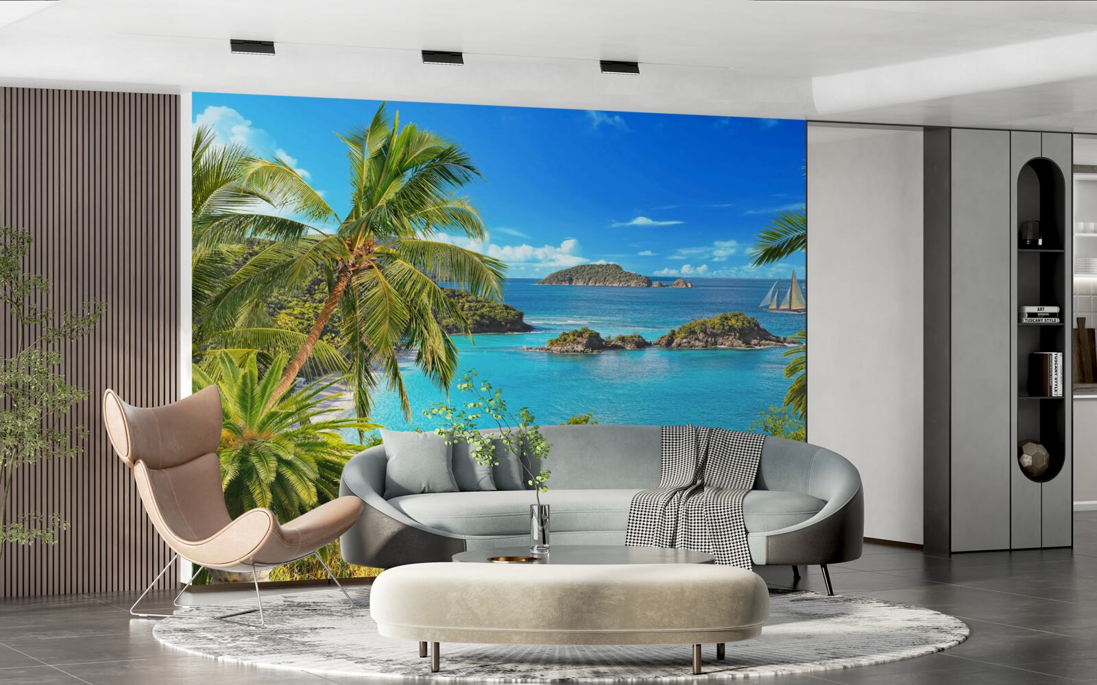 Fototapet ocean și nuci de cocos