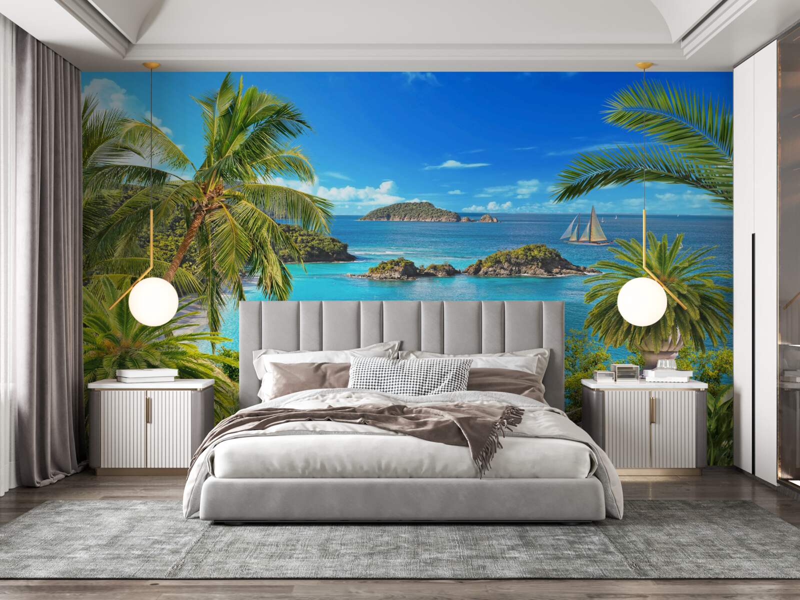 Fototapet ocean și nuci de cocos