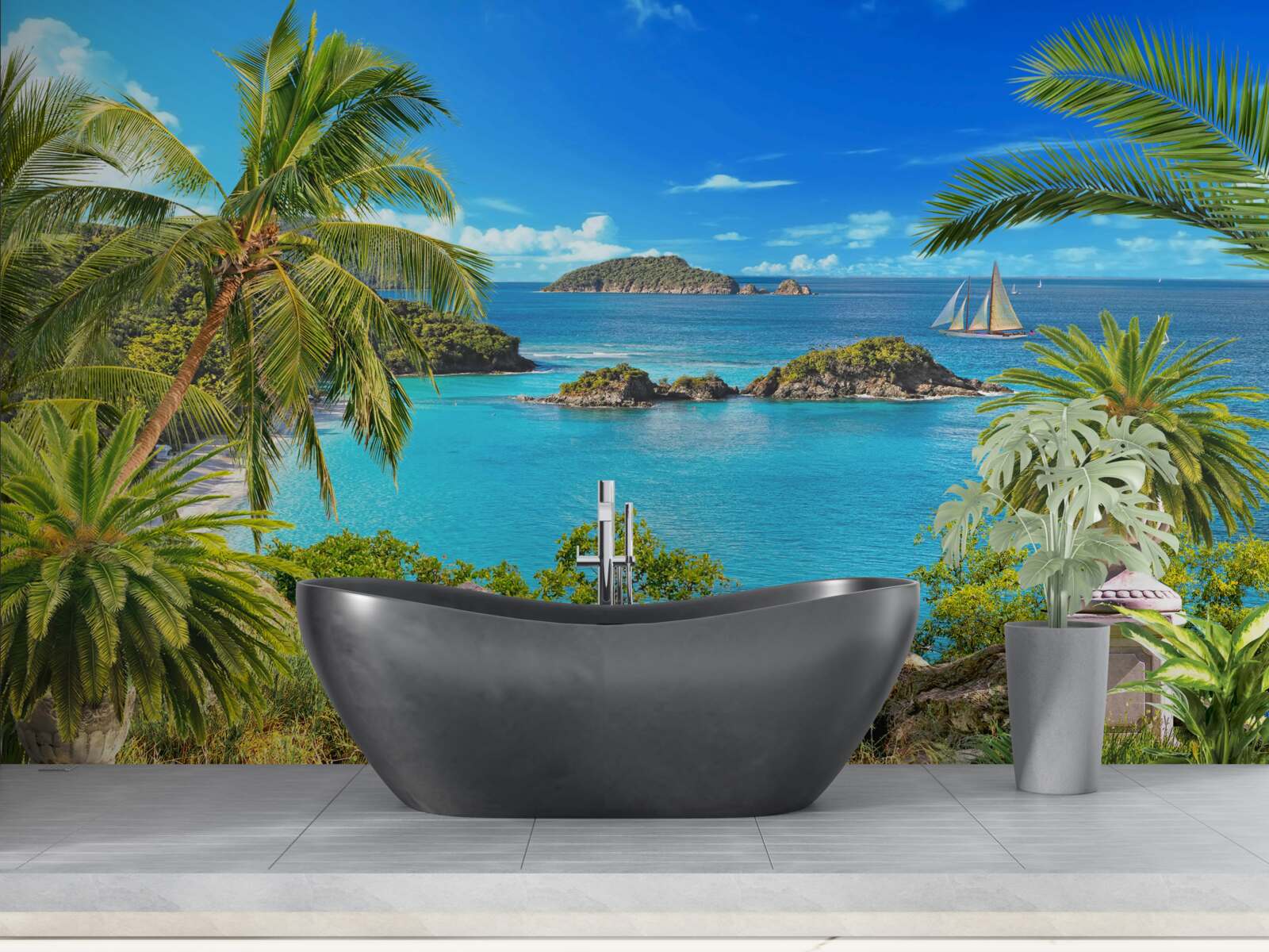 Fototapet ocean și nuci de cocos