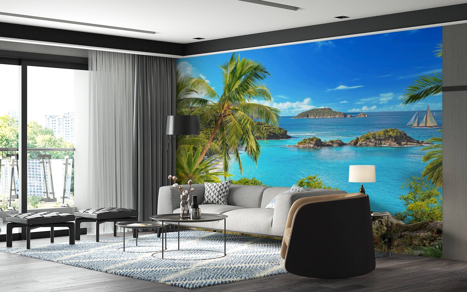 Fototapet ocean și nuci de cocos