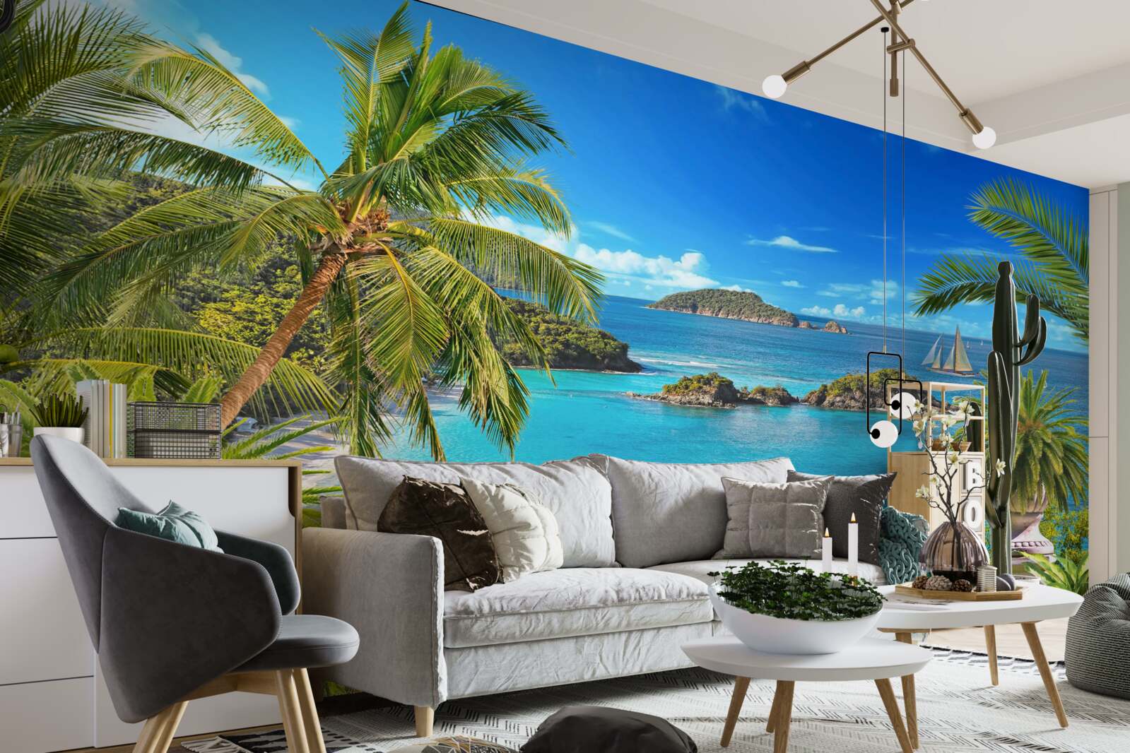 Fototapet ocean și nuci de cocos