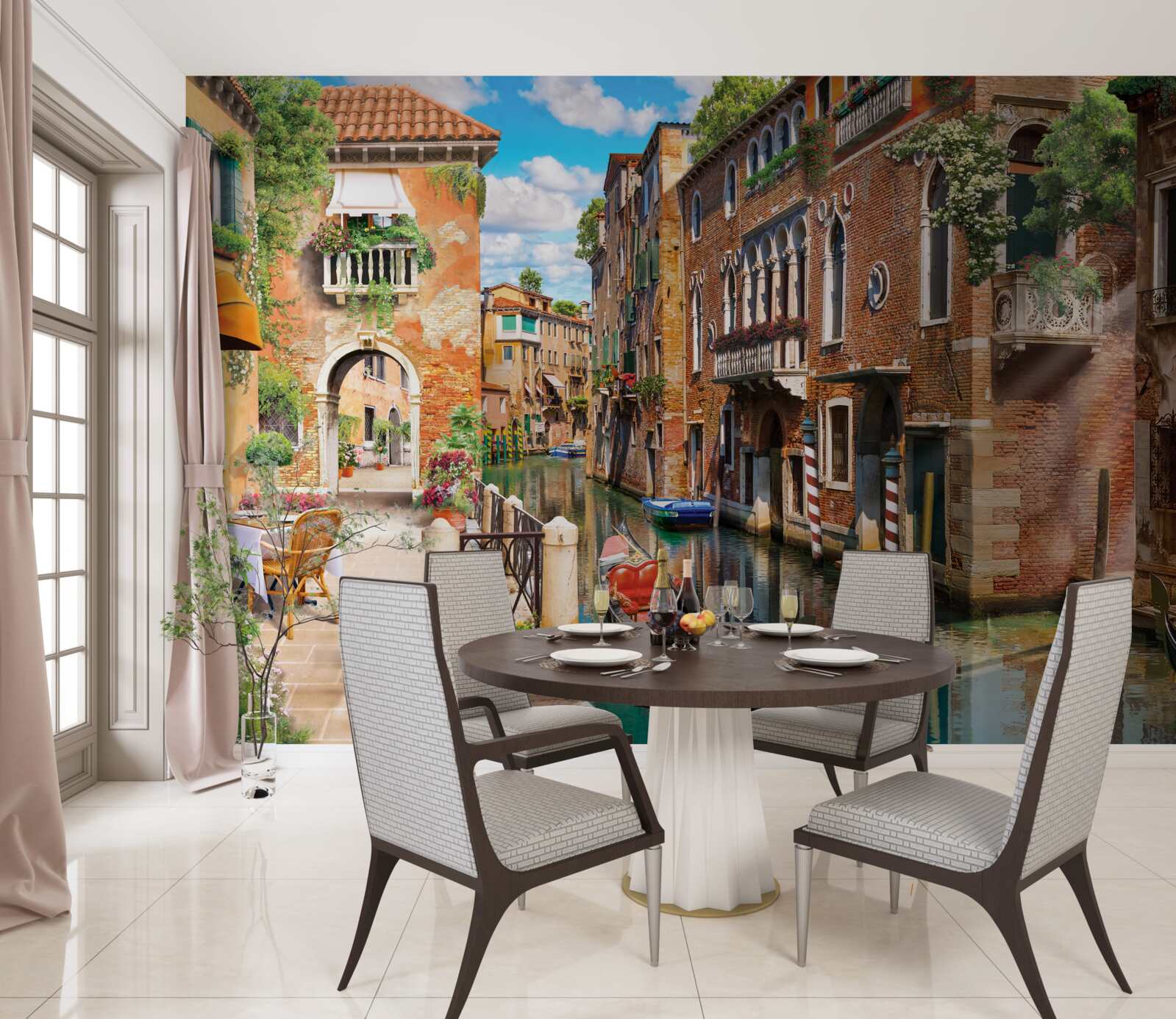 Fototapet gondolă lăsată într-o parcare din Veneția