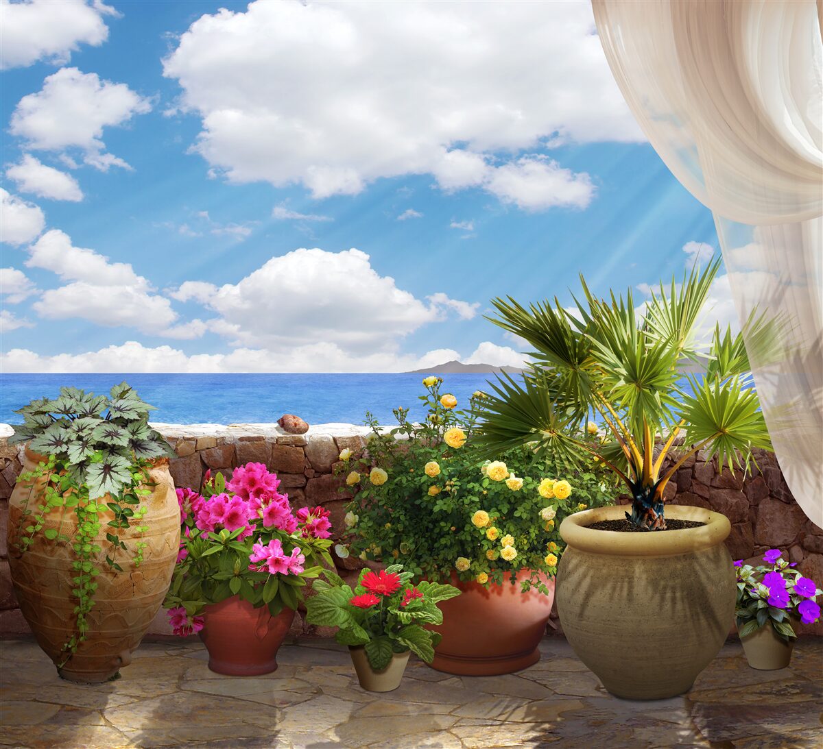 Fototapet balcon cu ghivece