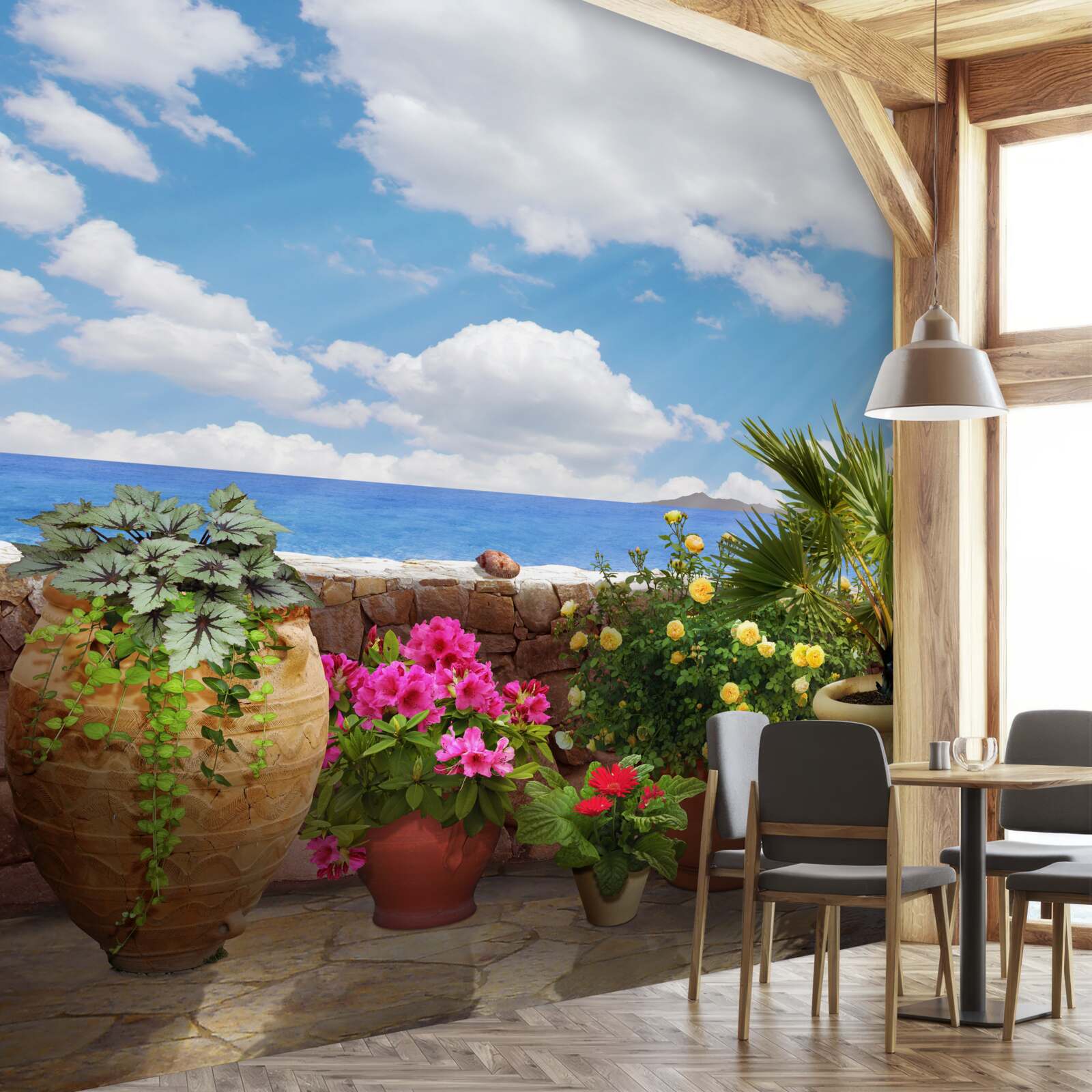 Fototapet balcon cu ghivece