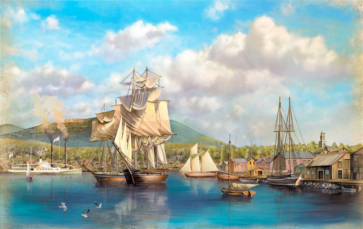 Fototapet bărci cu pânze ancorate de diferite dimensiuni