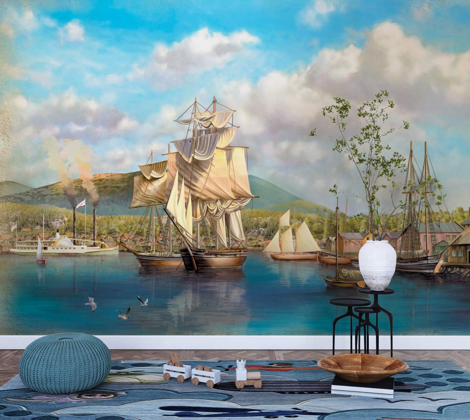 Fototapet bărci cu pânze ancorate de diferite dimensiuni