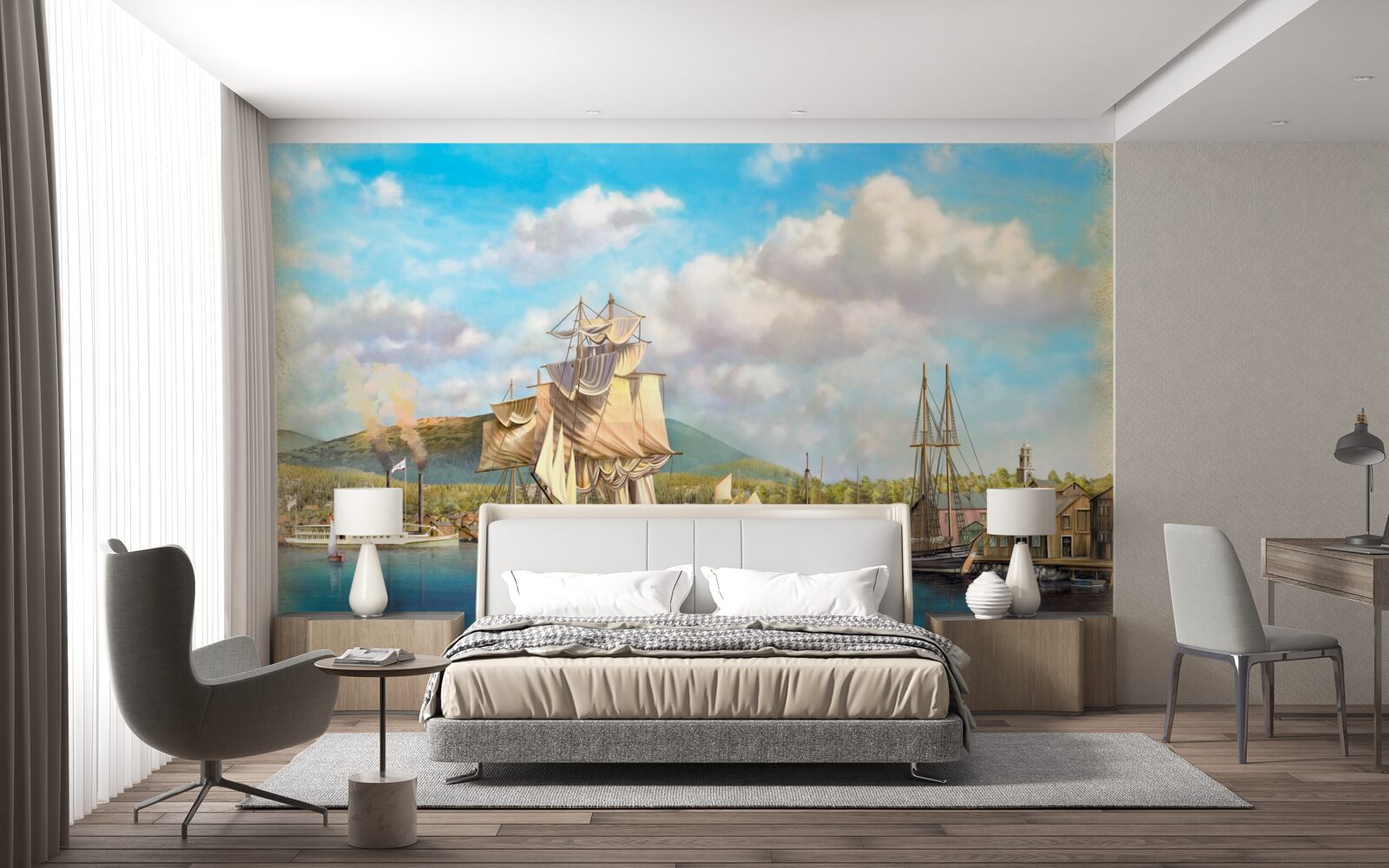 Fototapet bărci cu pânze ancorate de diferite dimensiuni