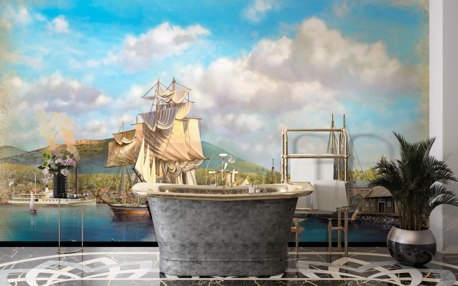 Fototapet bărci cu pânze ancorate de diferite dimensiuni